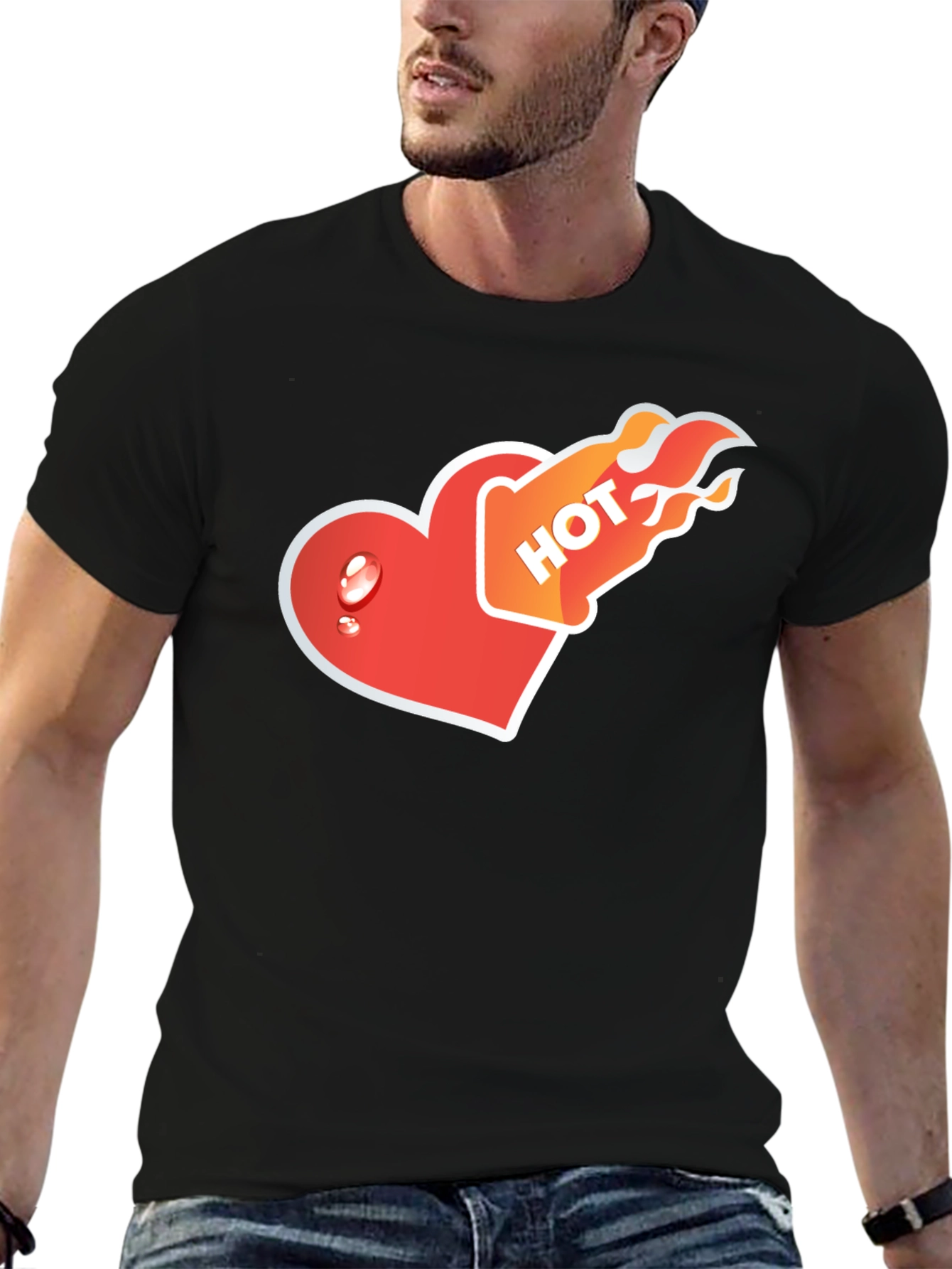 Hot Heart Graphic Tee - Black Cotton Comfort