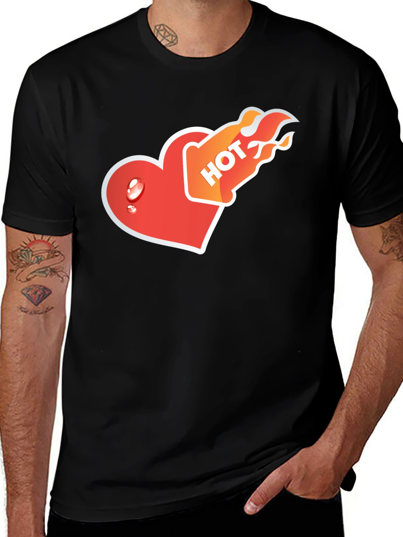 Hot Heart Graphic Tee - Black Cotton Comfort