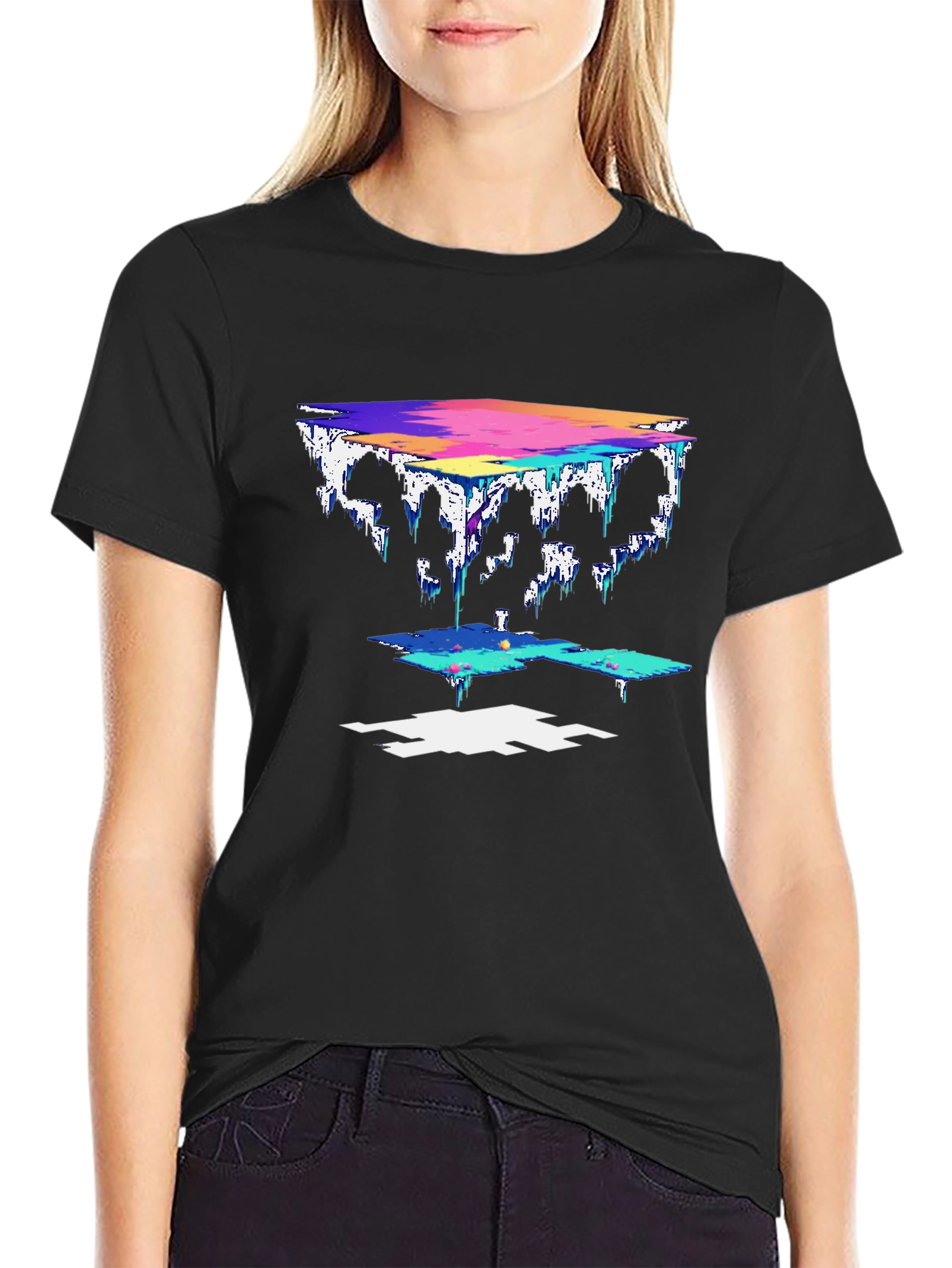 Abstract Pixel Art Black T-Shirt