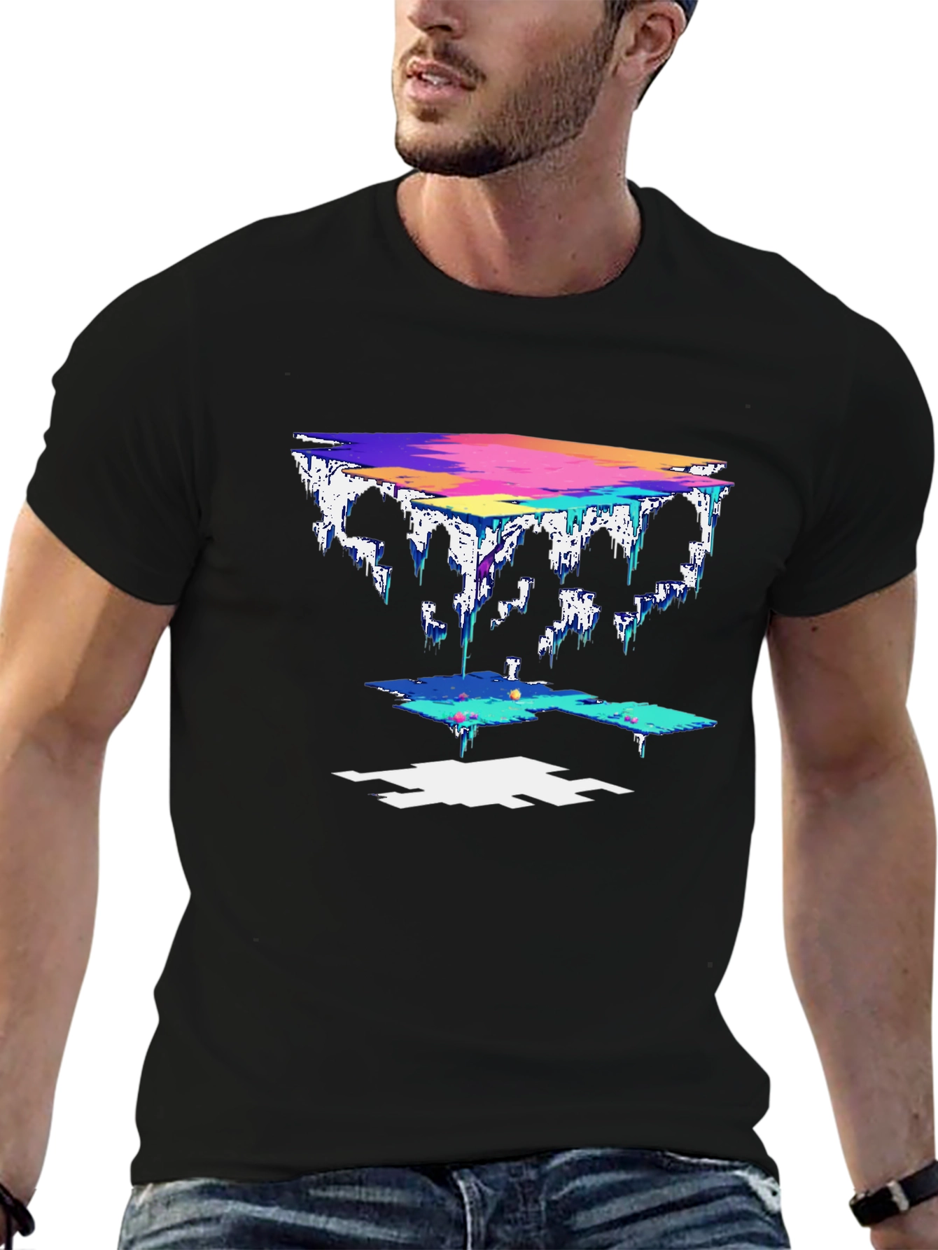 Abstract Pixel Art Black T-Shirt