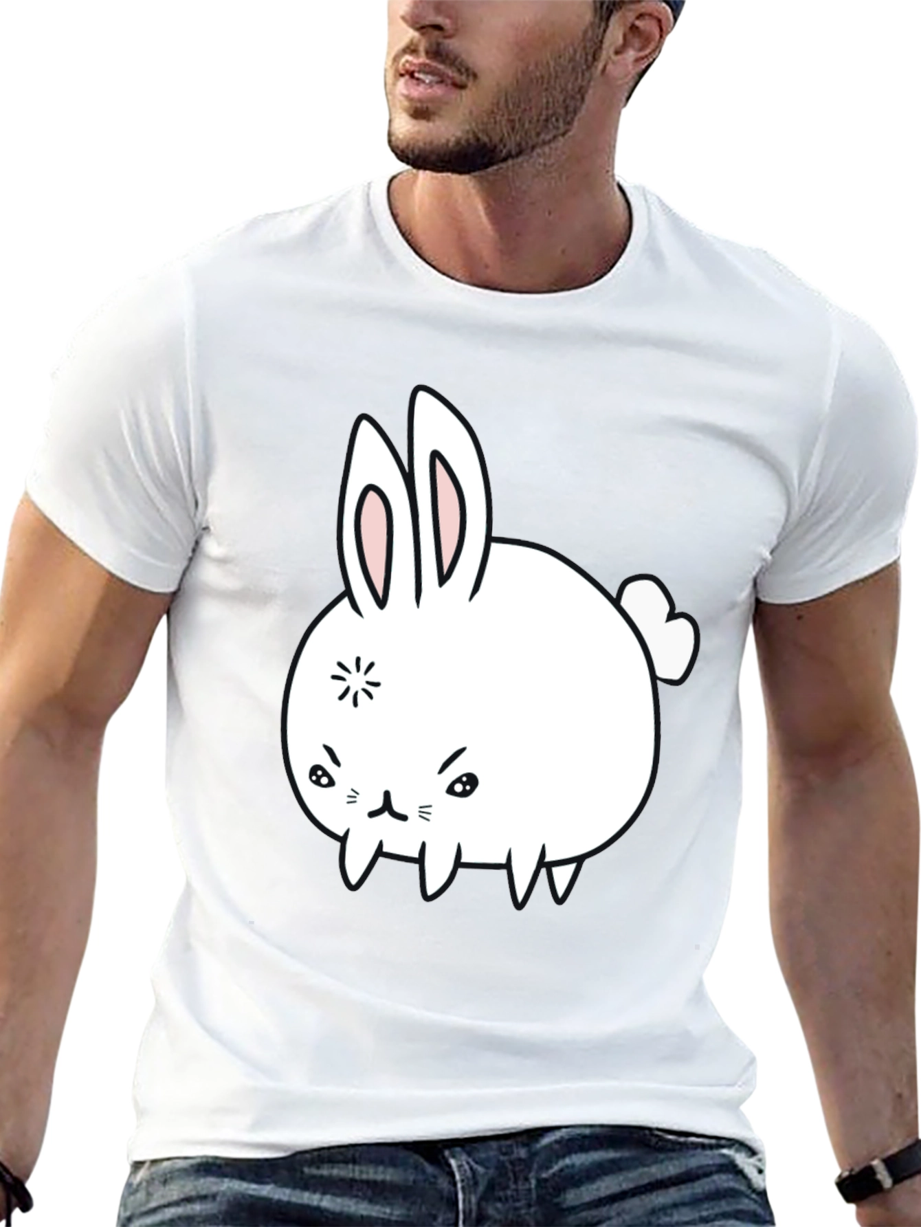 Funny Angry Bunny Graphic Tee - Black Cotton T-Shirt