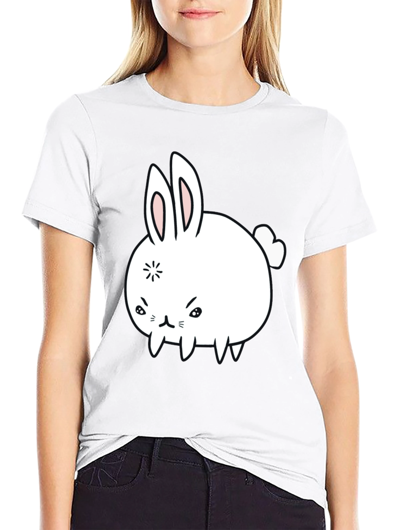 Funny Angry Bunny Graphic Tee - Black Cotton T-Shirt