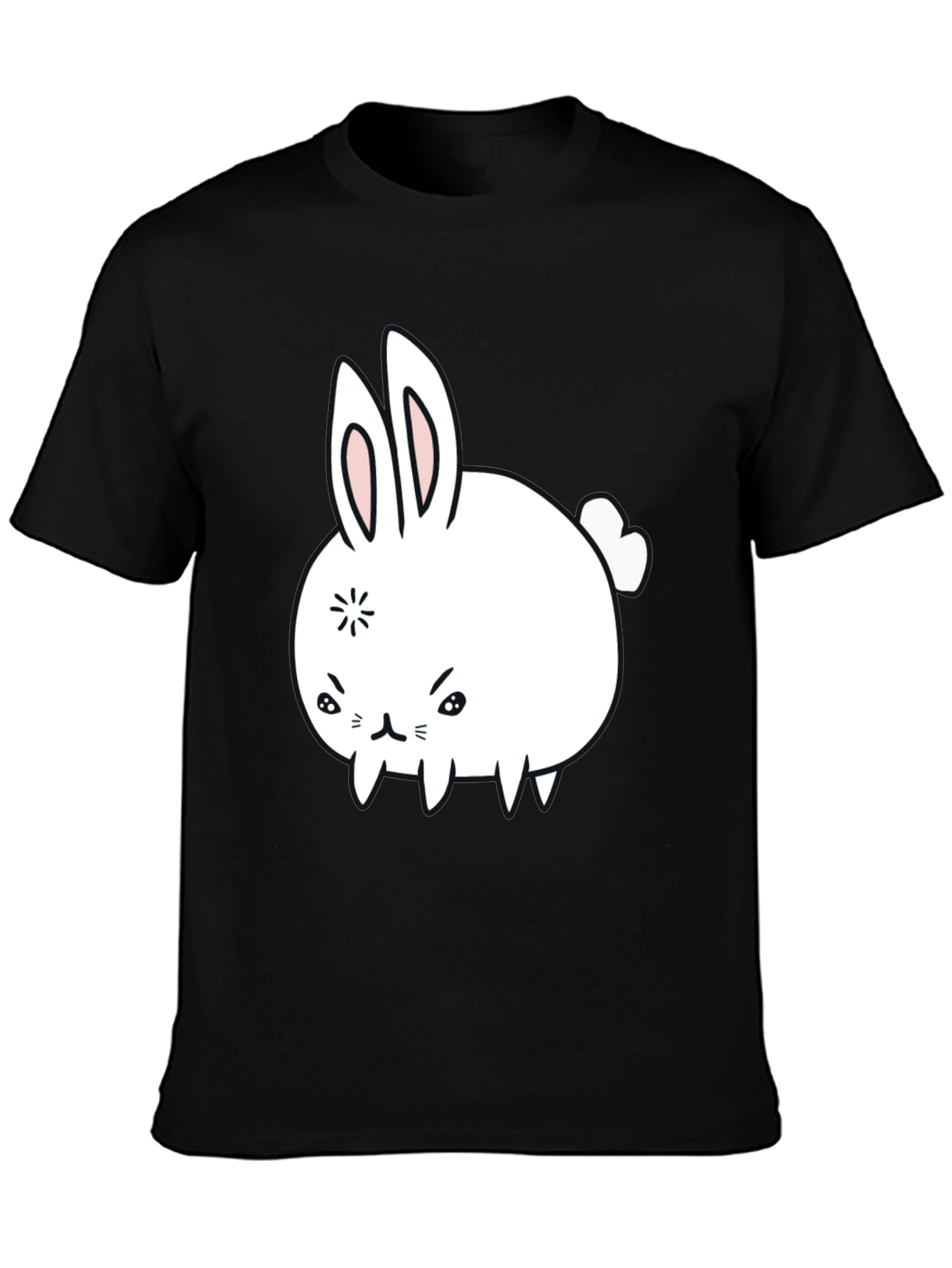 Funny Angry Bunny Graphic Tee - Black Cotton T-Shirt