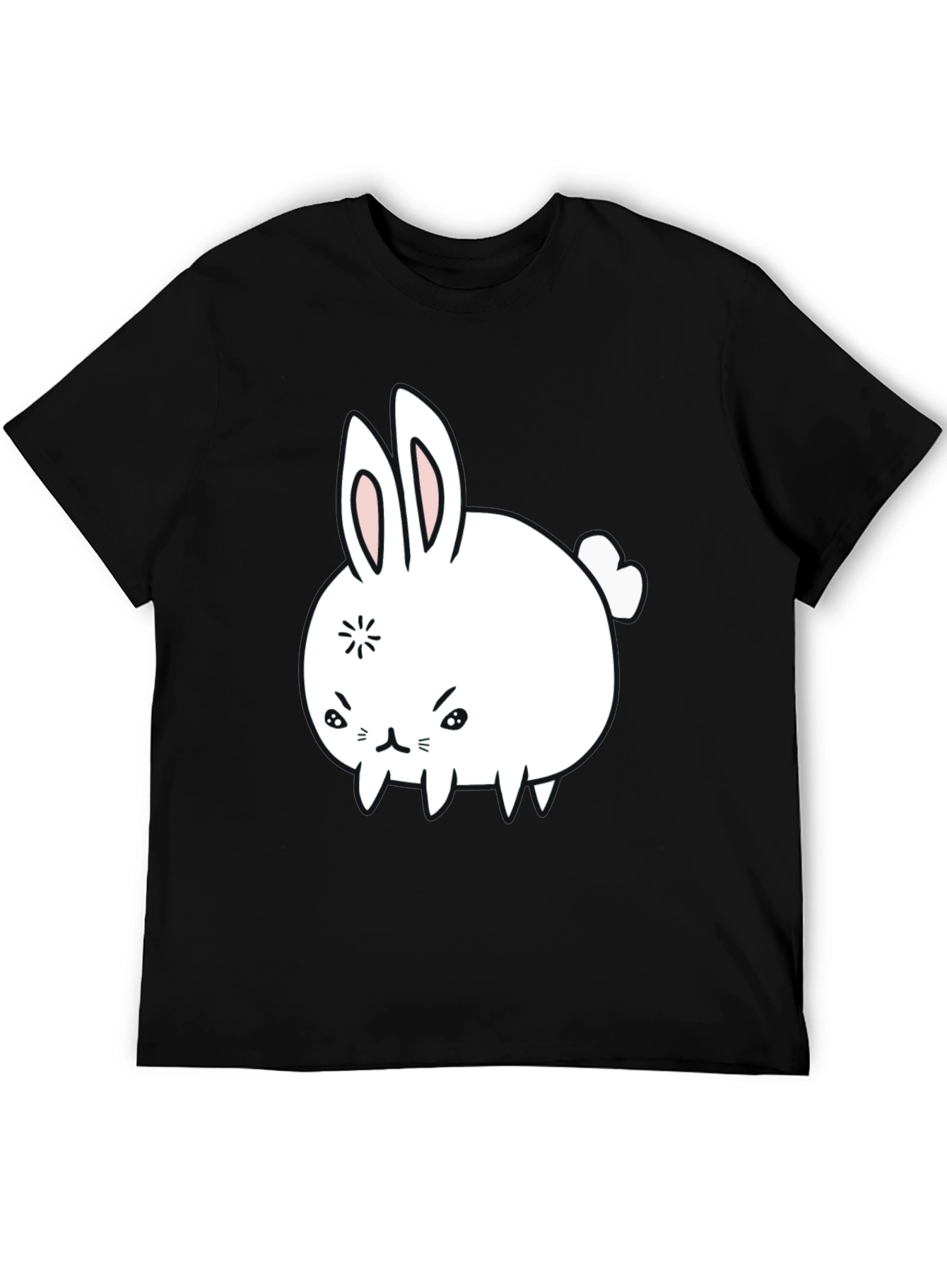 Funny Angry Bunny Graphic Tee - Black Cotton T-Shirt