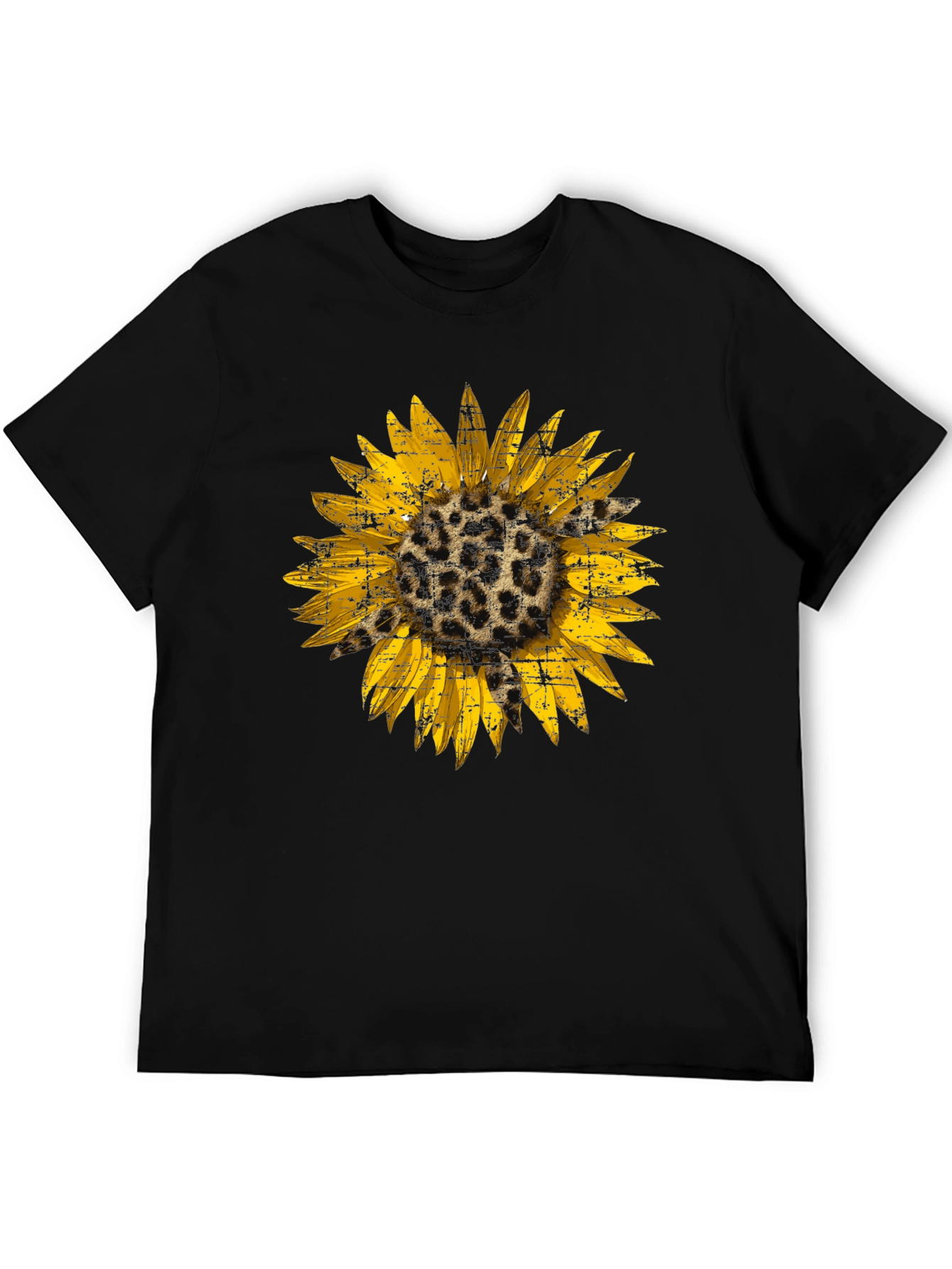 Leopard Sunflower Graphic Tee - Black