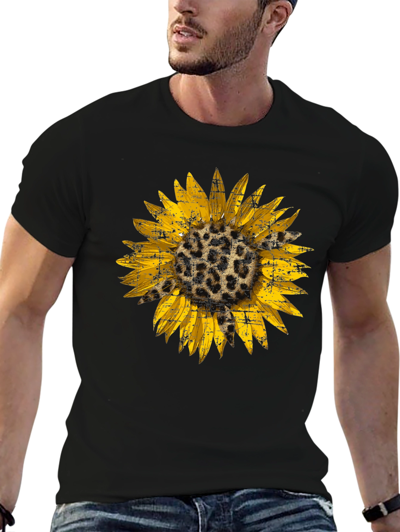 Leopard Sunflower Graphic Tee - Black