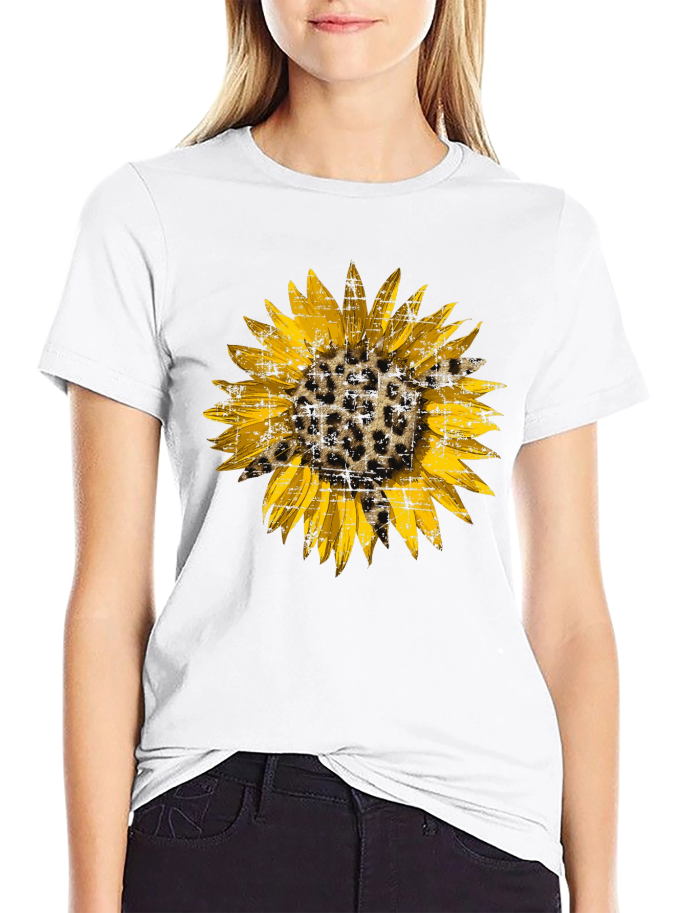 Leopard Sunflower Graphic Tee - Black