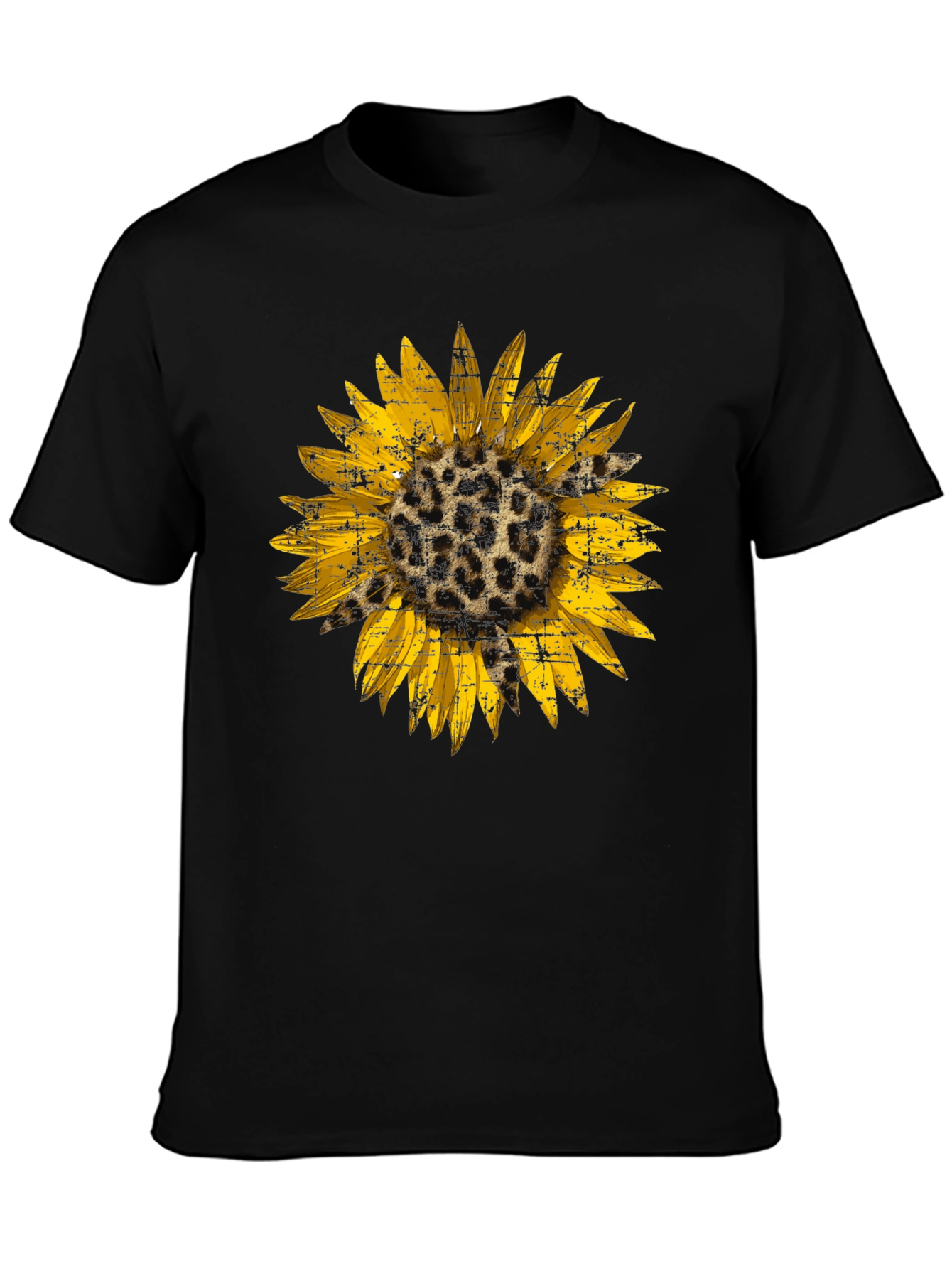 Leopard Sunflower Graphic Tee - Black