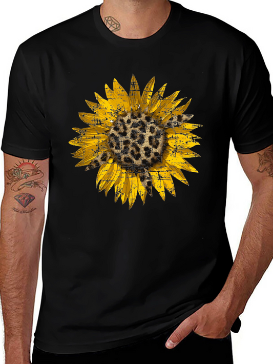 Leopard Sunflower Graphic Tee - Black