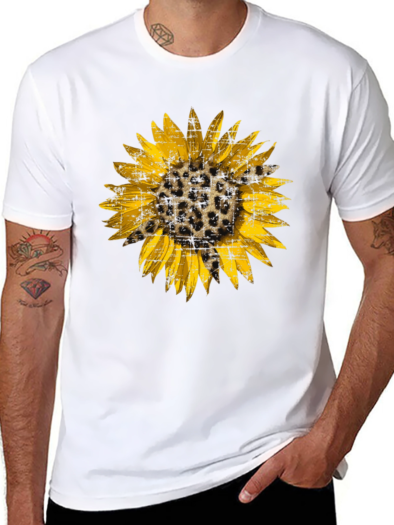 Leopard Sunflower Graphic Tee - Black