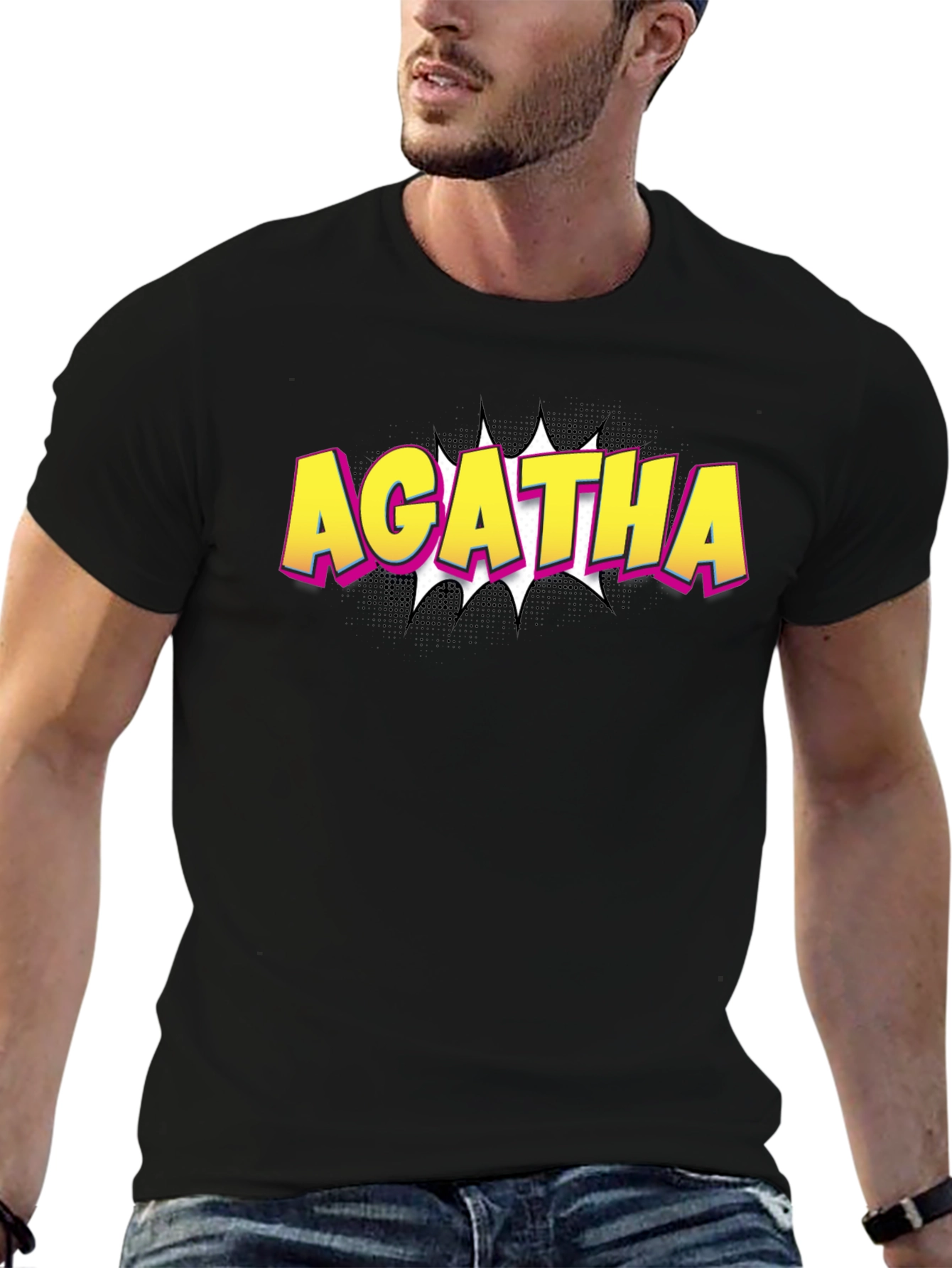 Agatha Comic Style Graphic Tee - Black Cotton T-Shirt