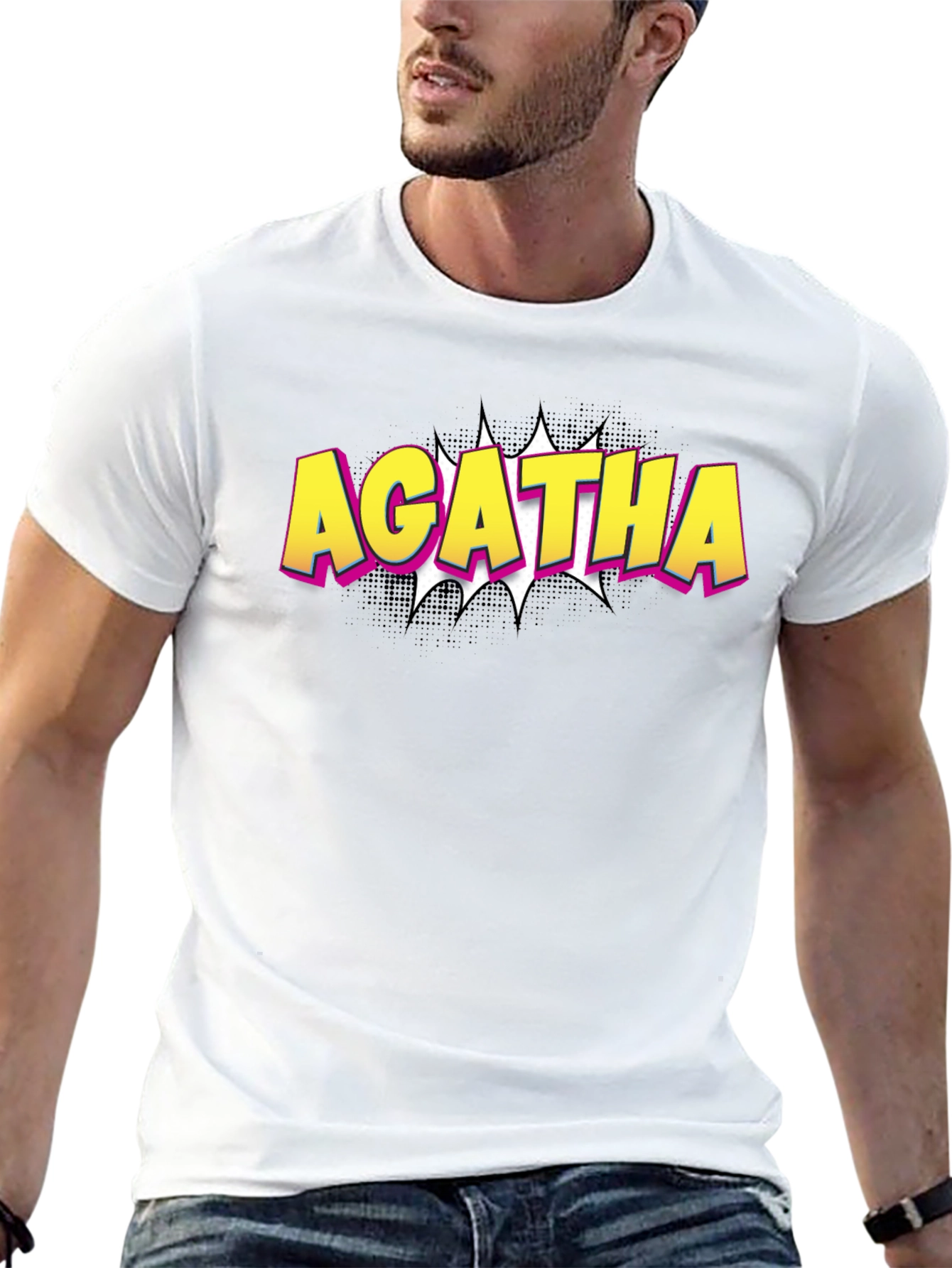 Agatha Comic Style Graphic Tee - Black Cotton T-Shirt