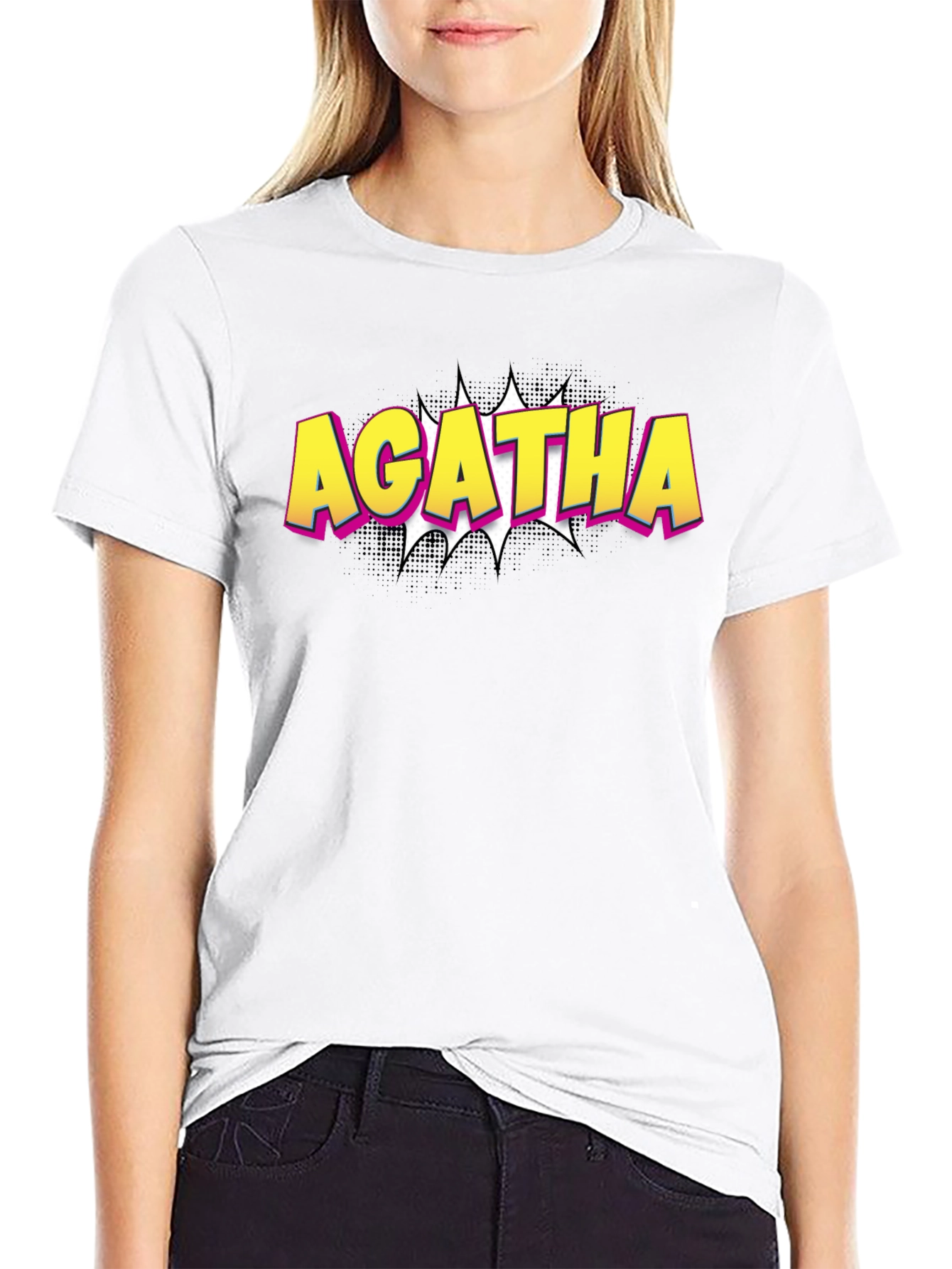 Agatha Comic Style Graphic Tee - Black Cotton T-Shirt