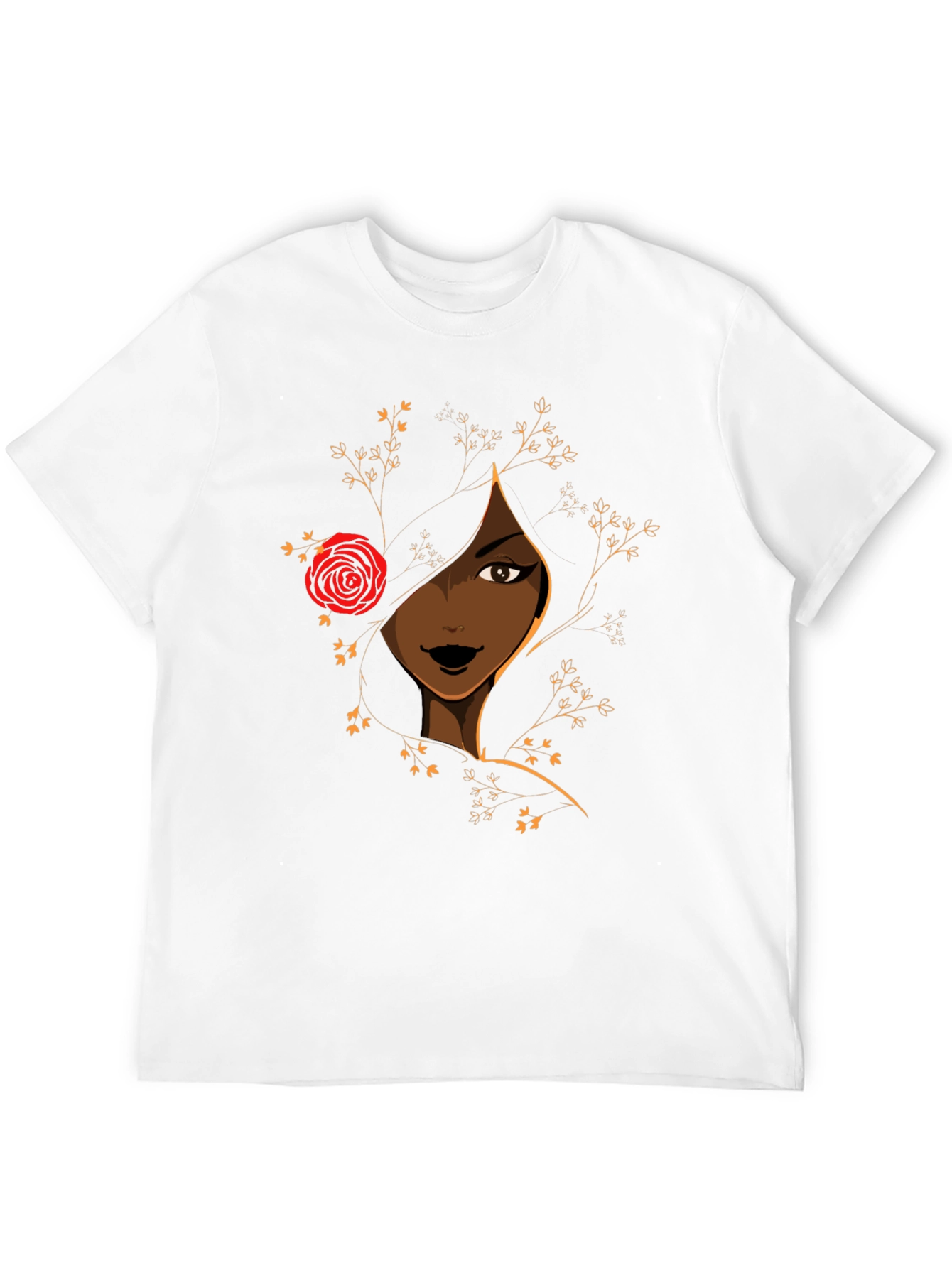 Elegant Woman with Rose Graphic Tee - Black