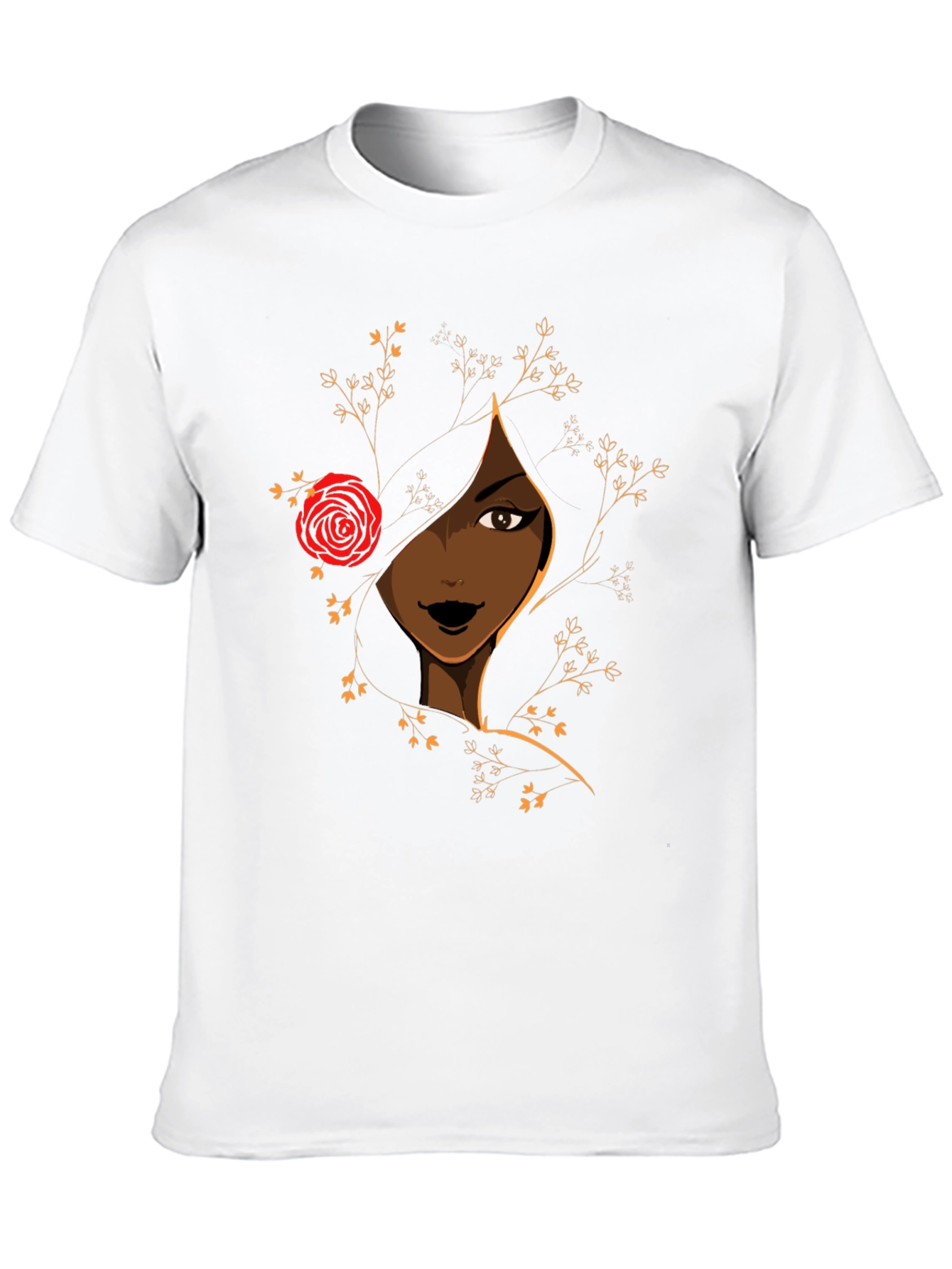 Elegant Woman with Rose Graphic Tee - Black