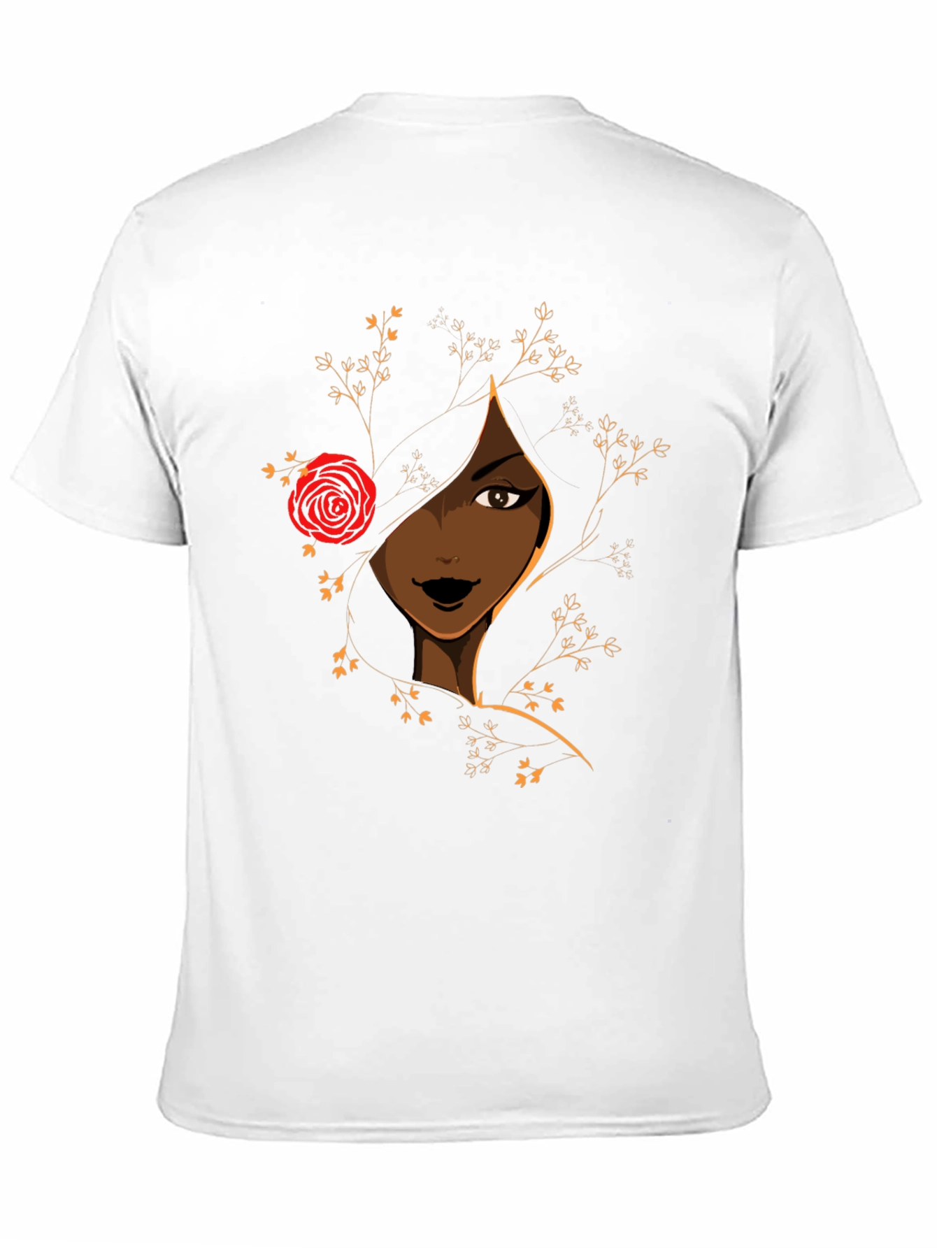 Elegant Woman with Rose Graphic Tee - Black