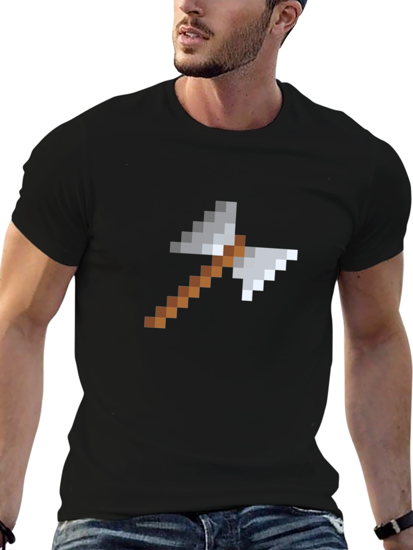 Pixelated Axe Graphic Tee - Black Cotton Shirt