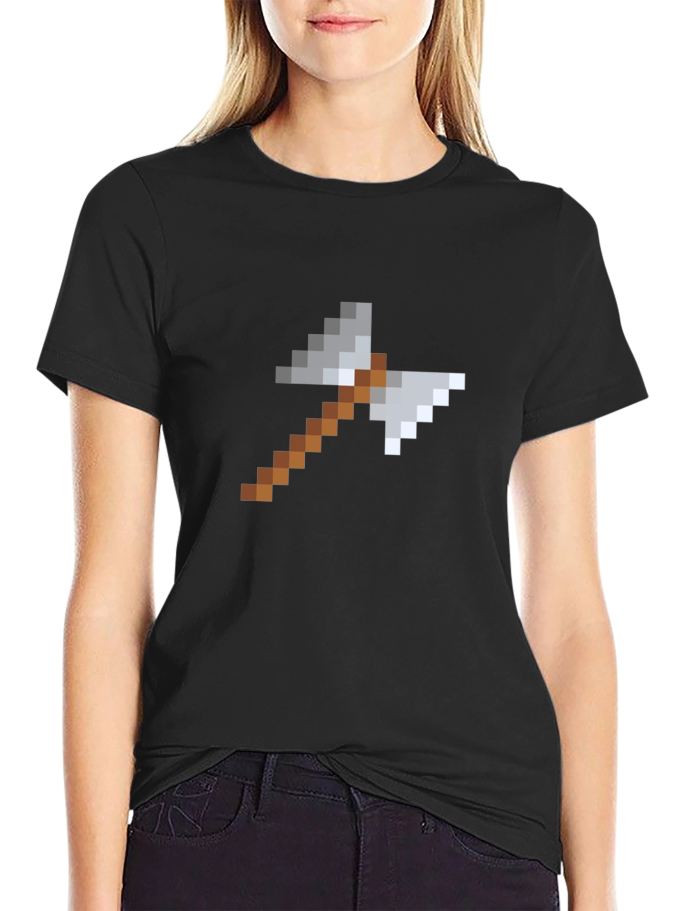 Pixelated Axe Graphic Tee - Black Cotton Shirt