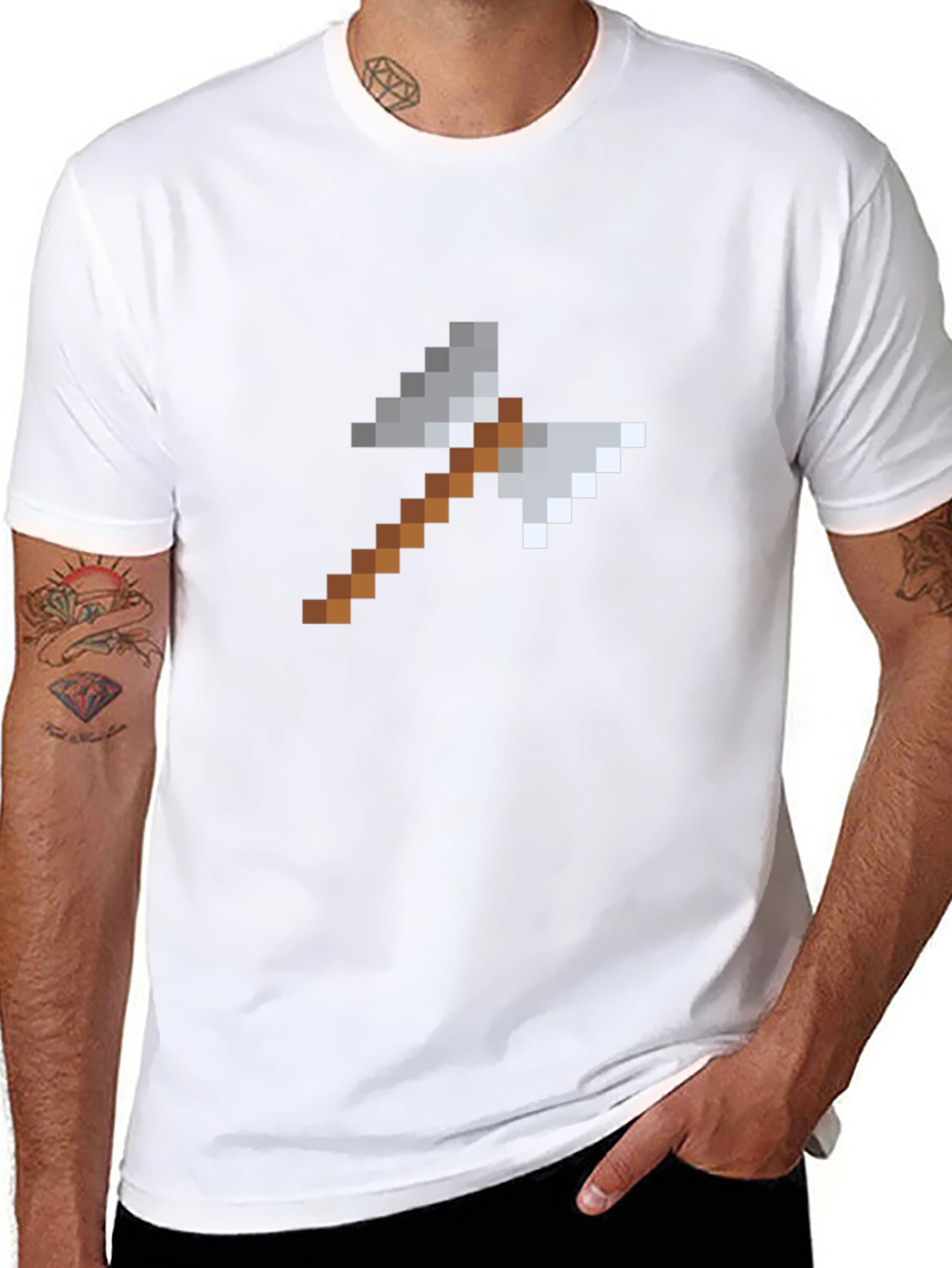 Pixelated Axe Graphic Tee - Black Cotton Shirt