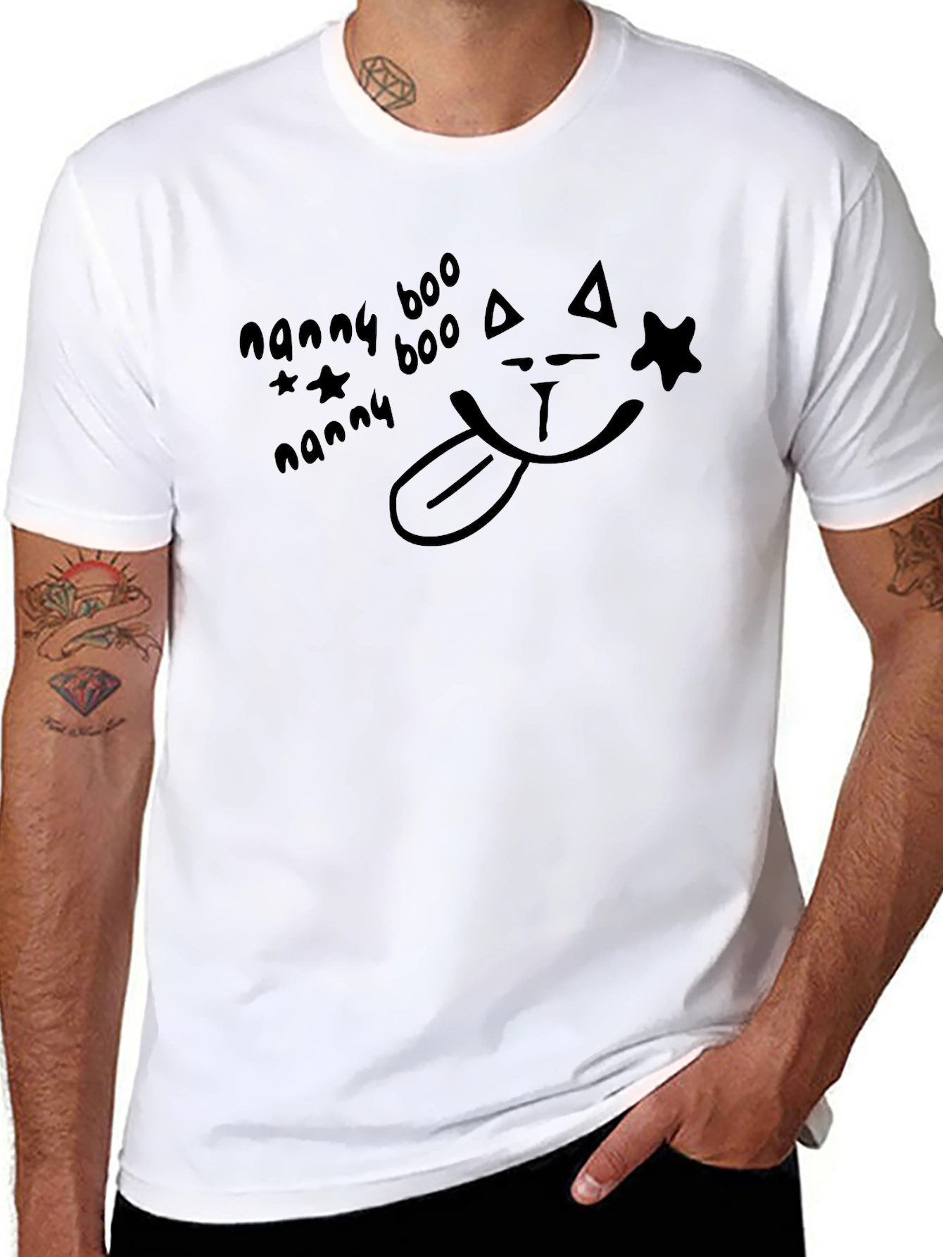 Nanny Boo Cat Tongue Out Black T-Shirt