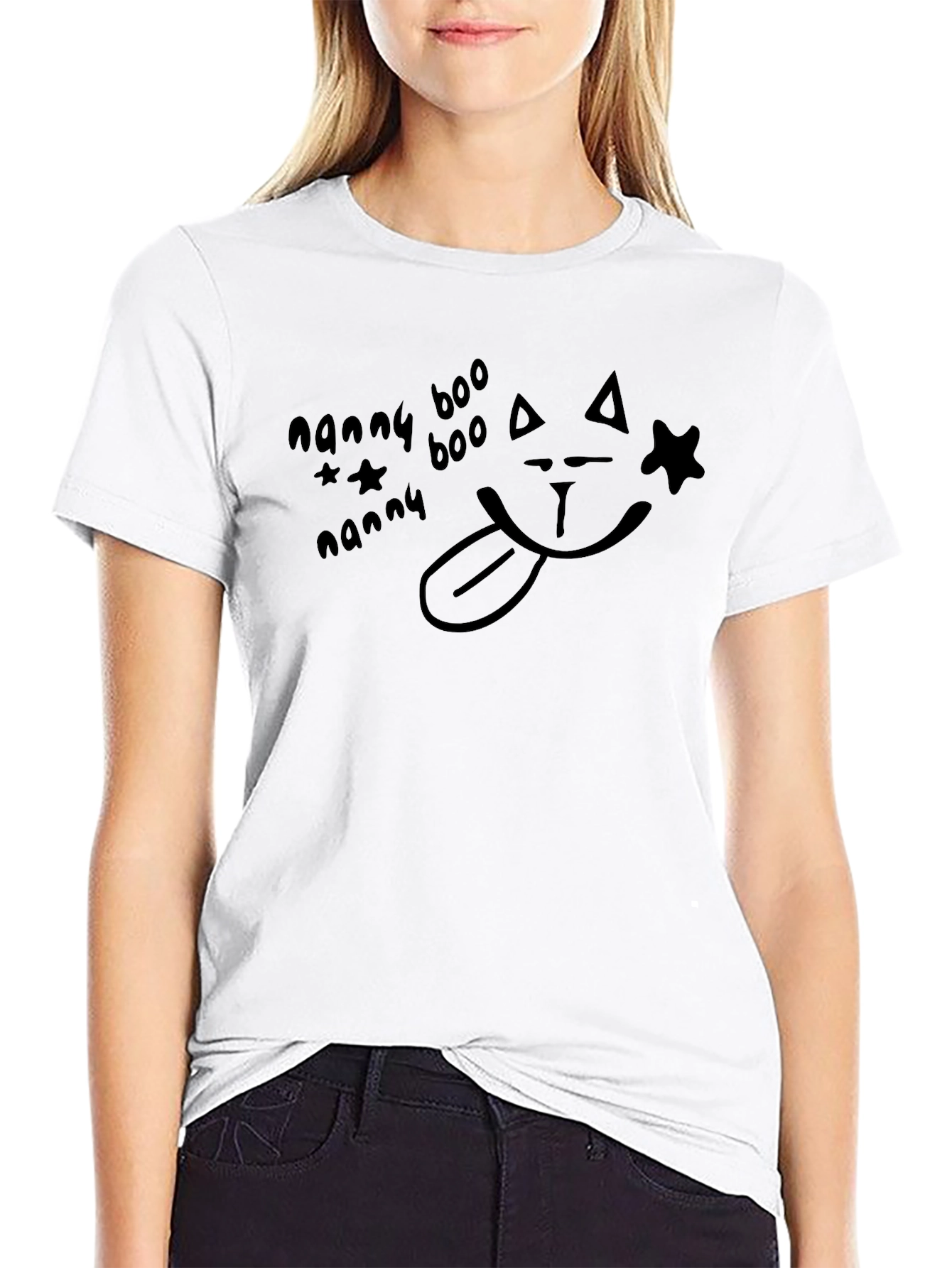 Nanny Boo Cat Tongue Out Black T-Shirt