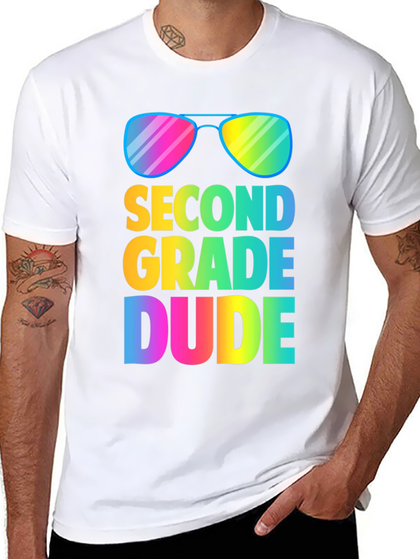 Second Grade Dude T-Shirt - Rainbow Sunglasses Design