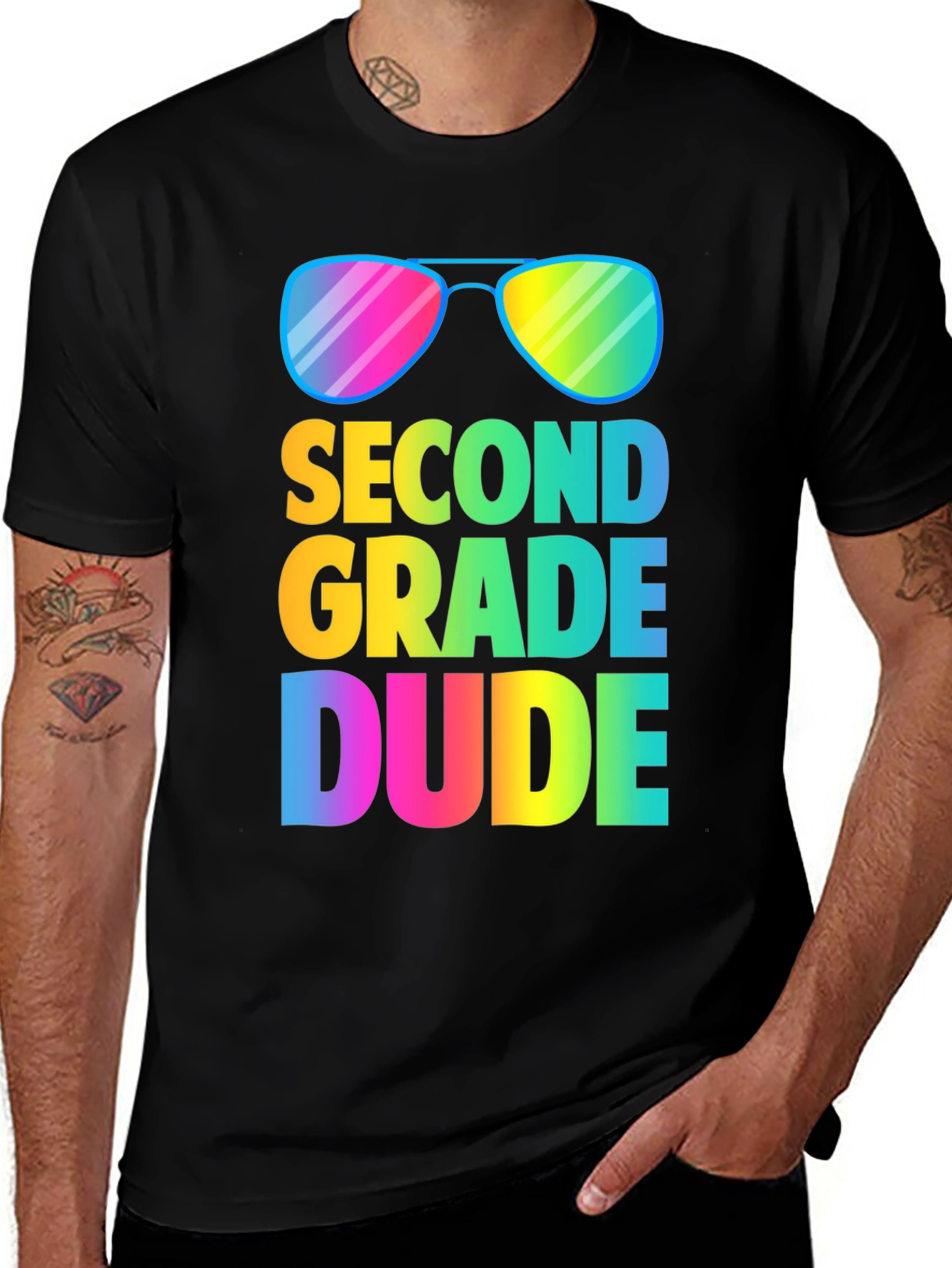 Second Grade Dude T-Shirt - Rainbow Sunglasses Design