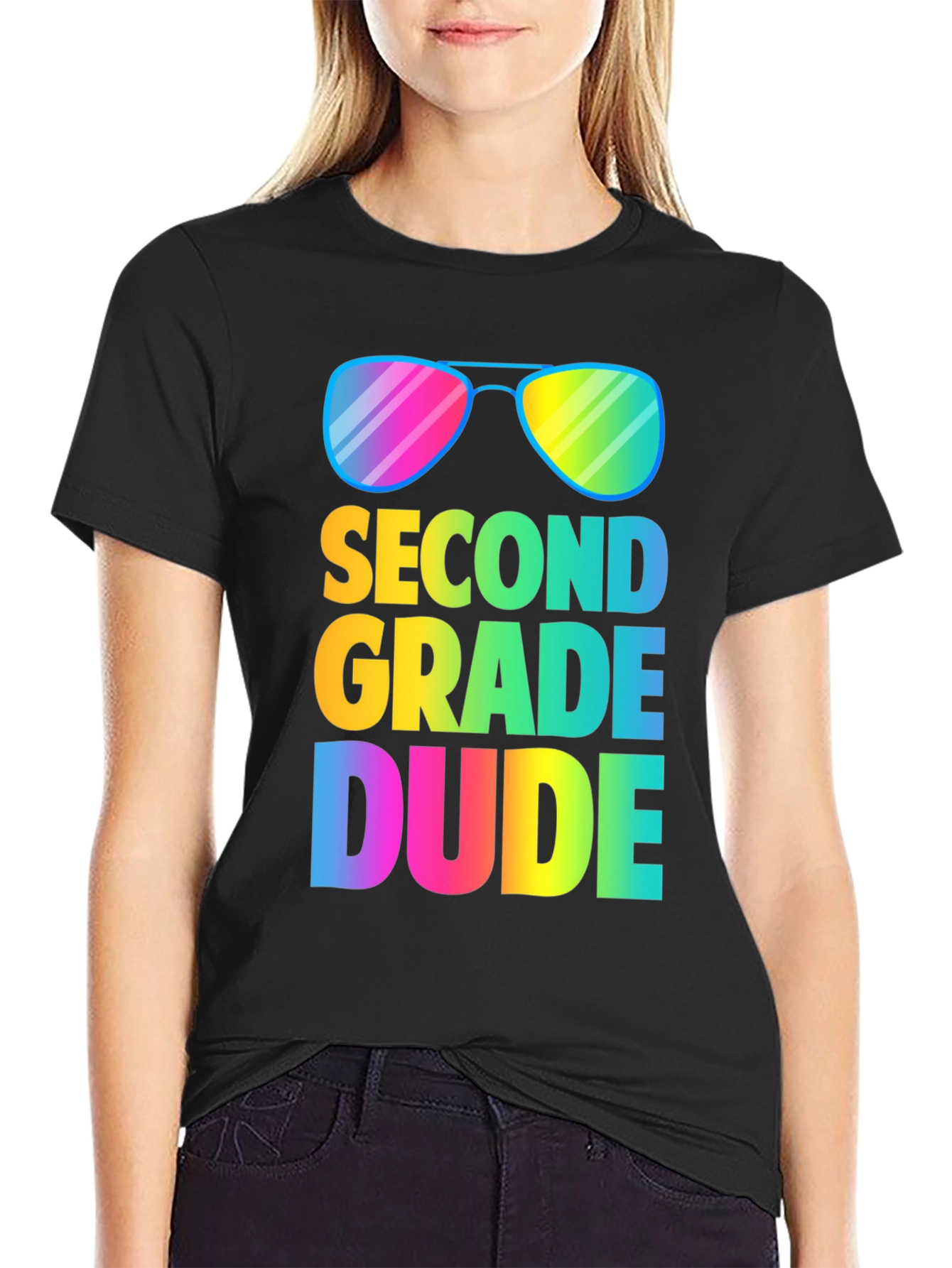 Second Grade Dude T-Shirt - Rainbow Sunglasses Design