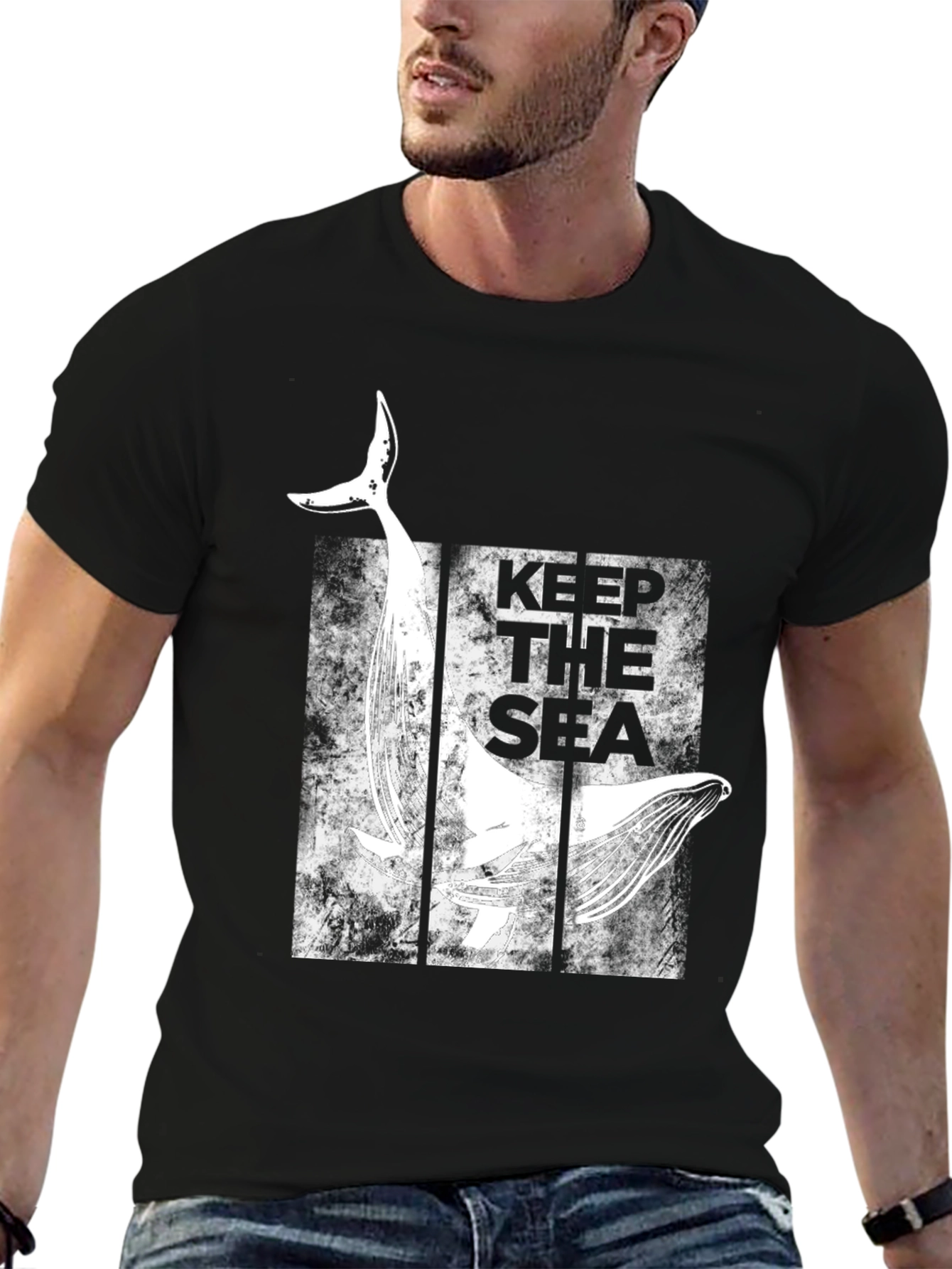 Keep The Sea Whale Graphic Black T-Shirt
