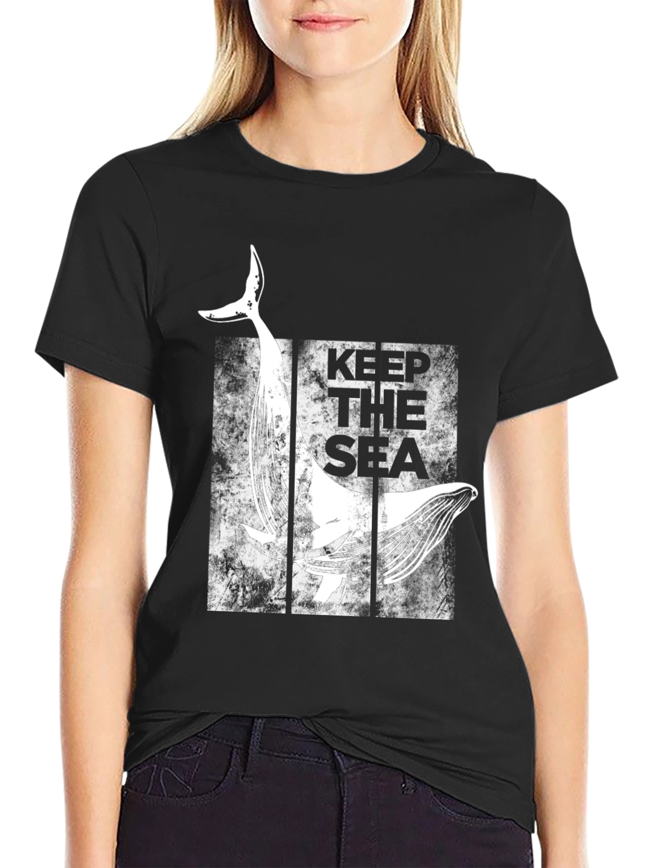 Keep The Sea Whale Graphic Black T-Shirt