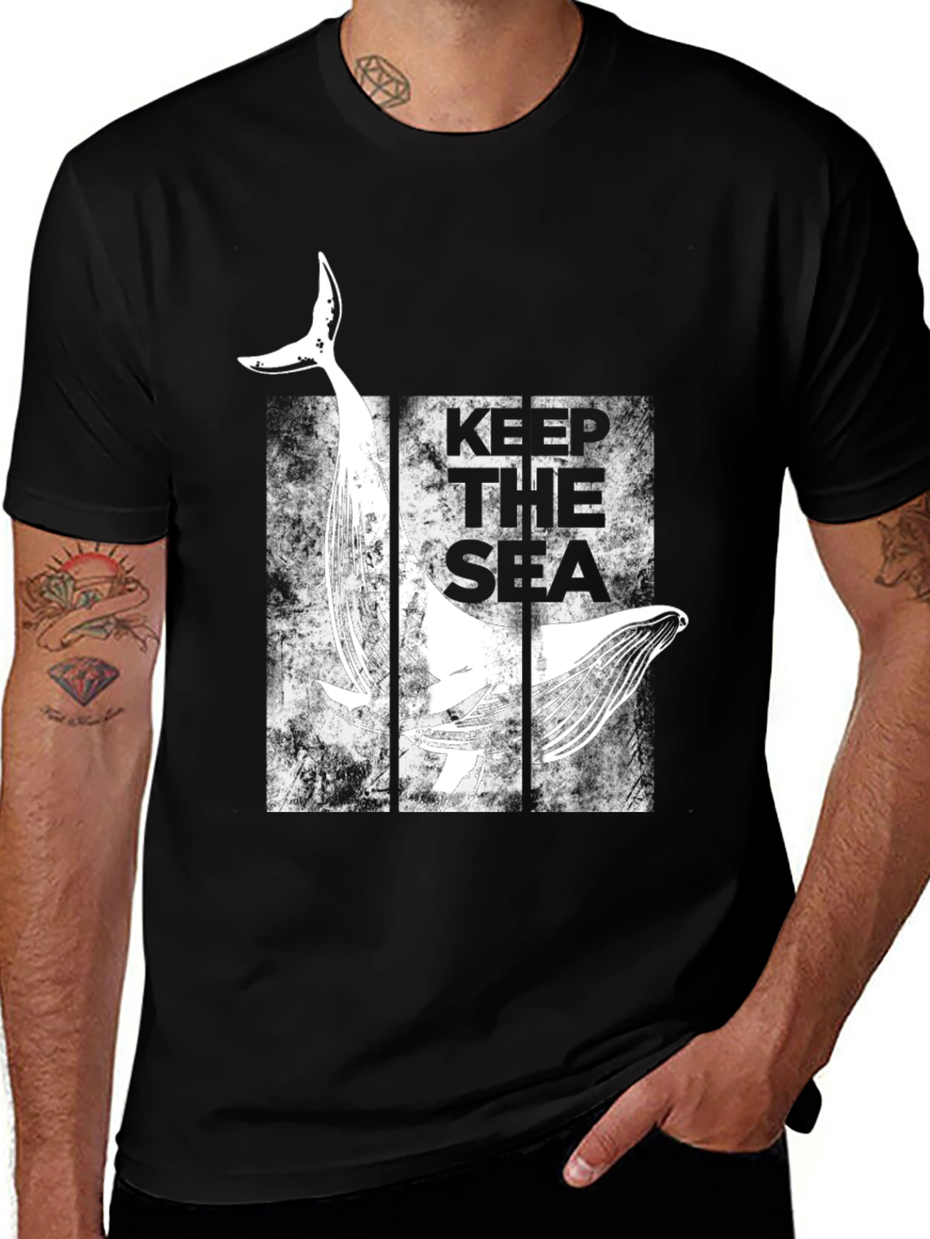 Keep The Sea Whale Graphic Black T-Shirt