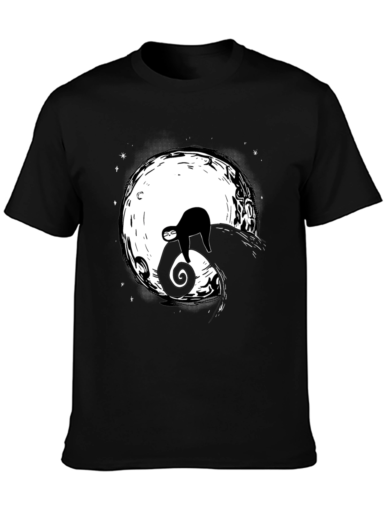 Sloth on Moon Graphic Tee - Unisex Black T-Shirt