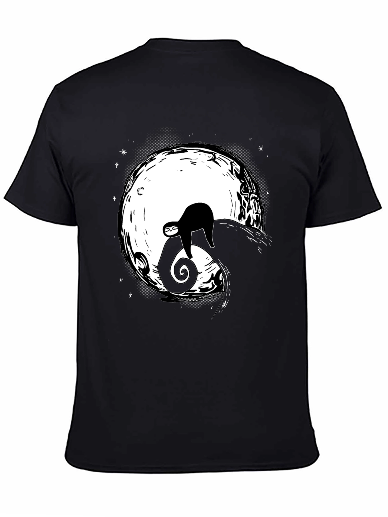 Sloth on Moon Graphic Tee - Unisex Black T-Shirt