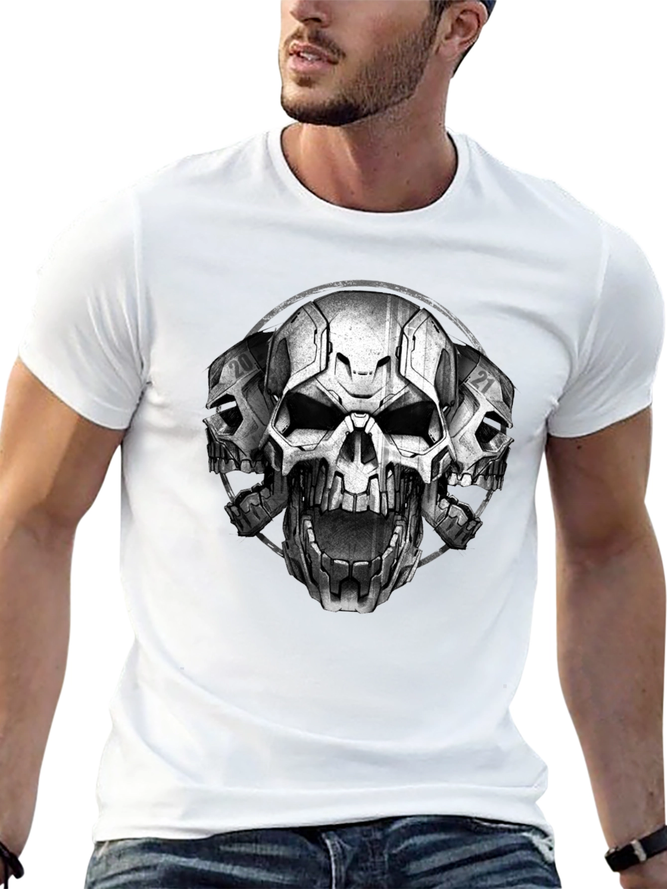Triple Skull Graphic T-Shirt - Mens Black Tee