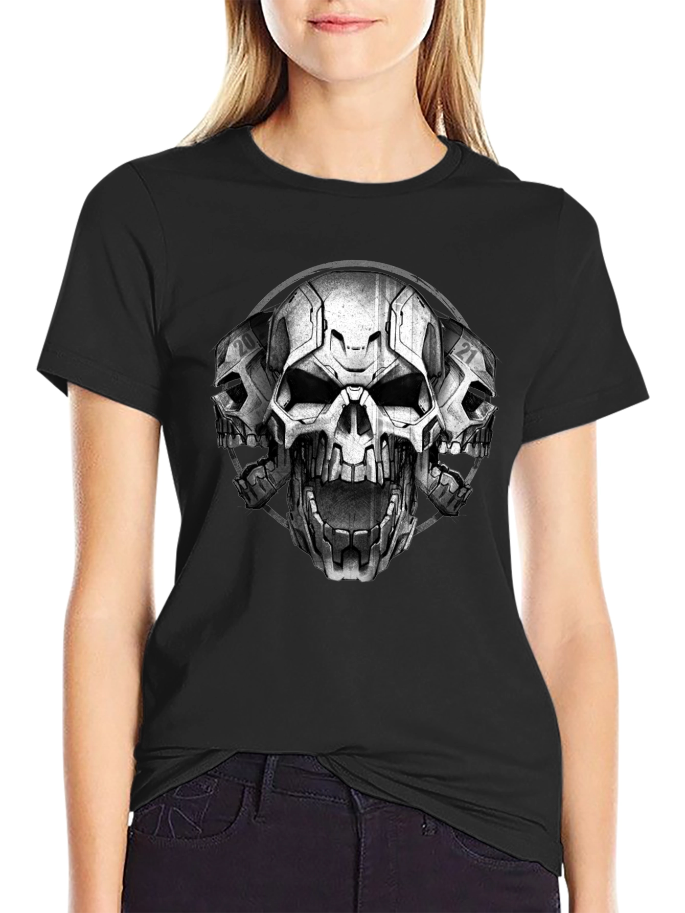 Triple Skull Graphic T-Shirt - Mens Black Tee