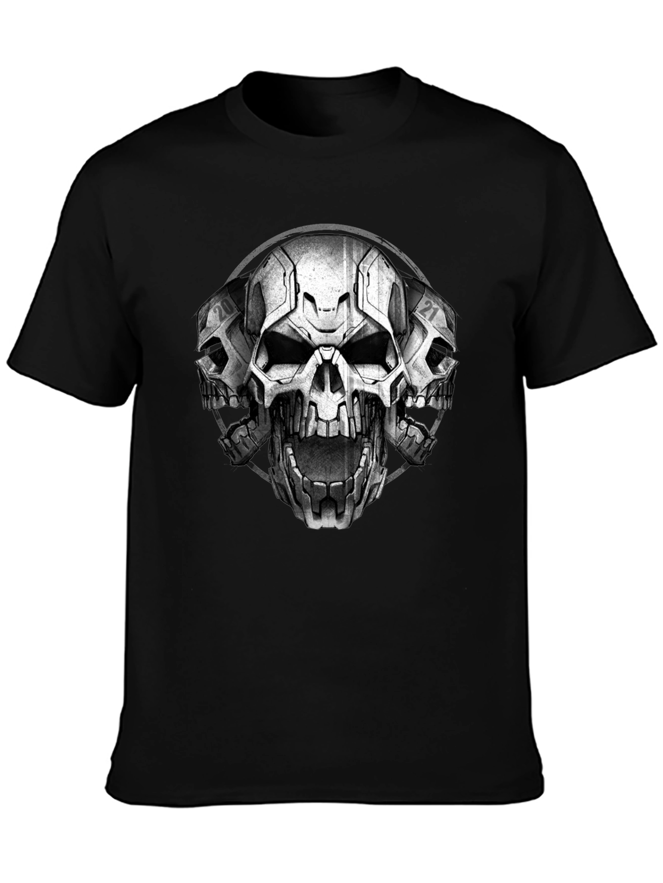 Triple Skull Graphic T-Shirt - Mens Black Tee