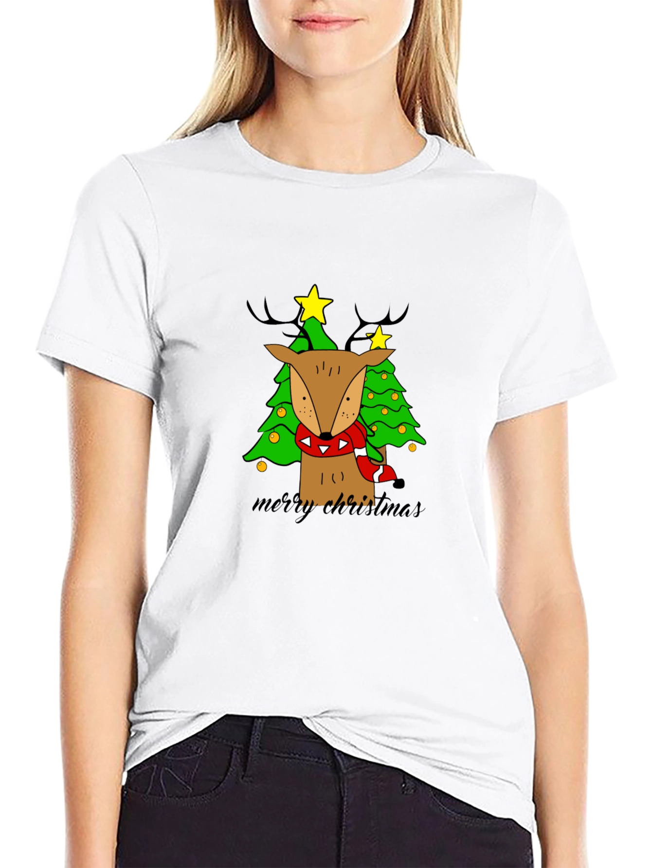 Christmas Reindeer Tree Graphic Tee