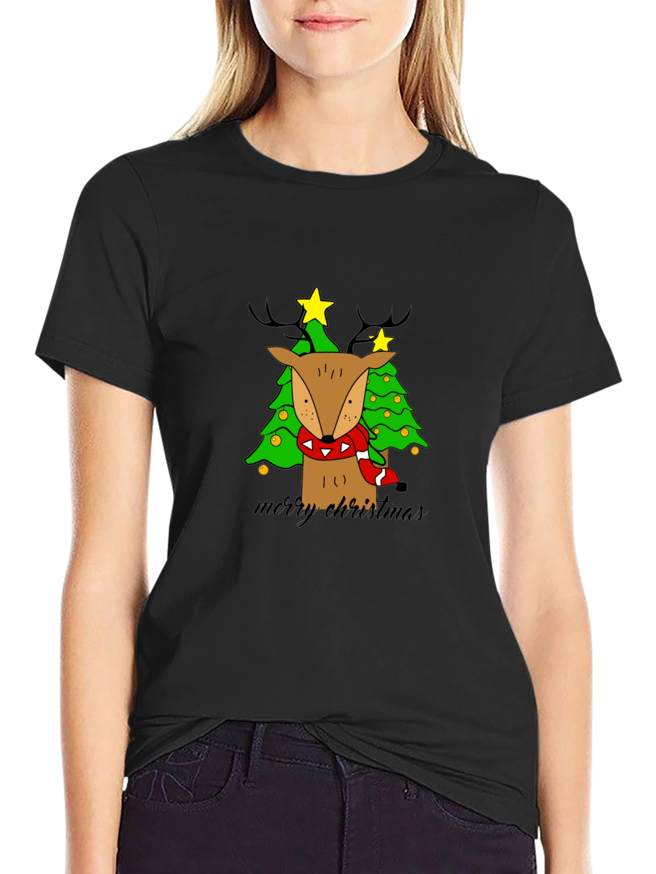 Christmas Reindeer Tree Graphic Tee