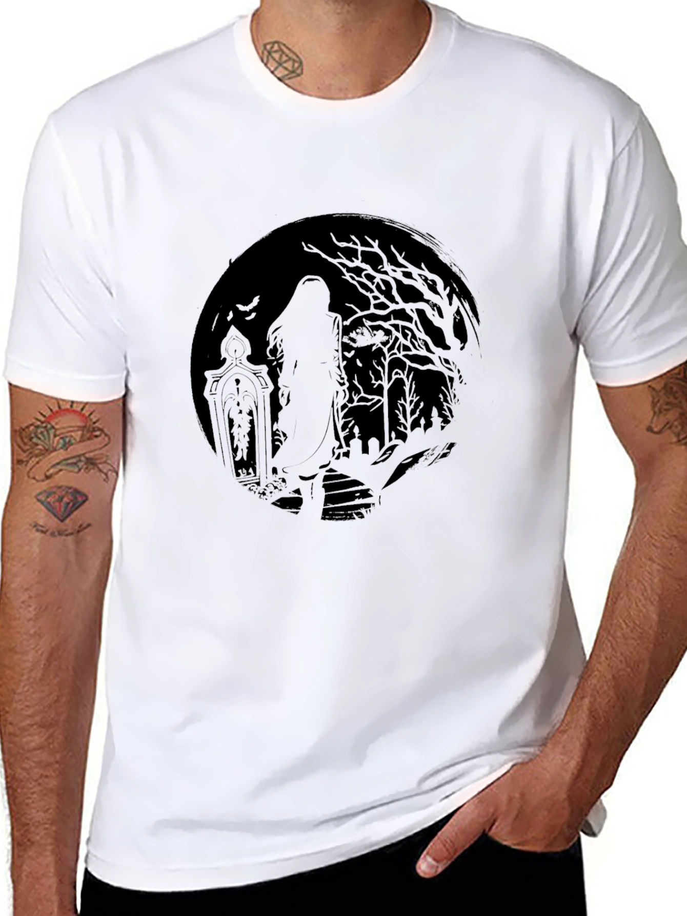 Eerie Graveyard Moon Graphic T-Shirt