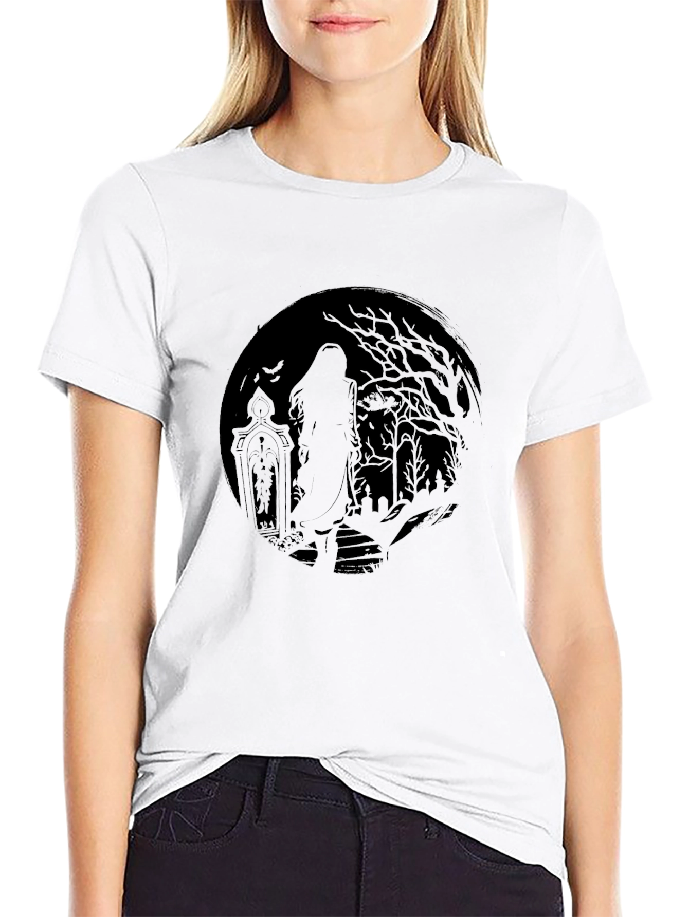 Eerie Graveyard Moon Graphic T-Shirt
