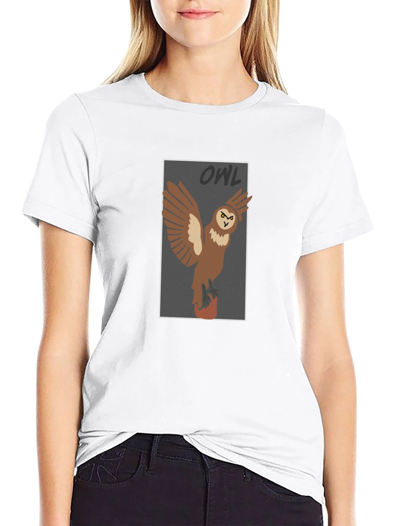 Owl Graphic Print Black T-Shirt