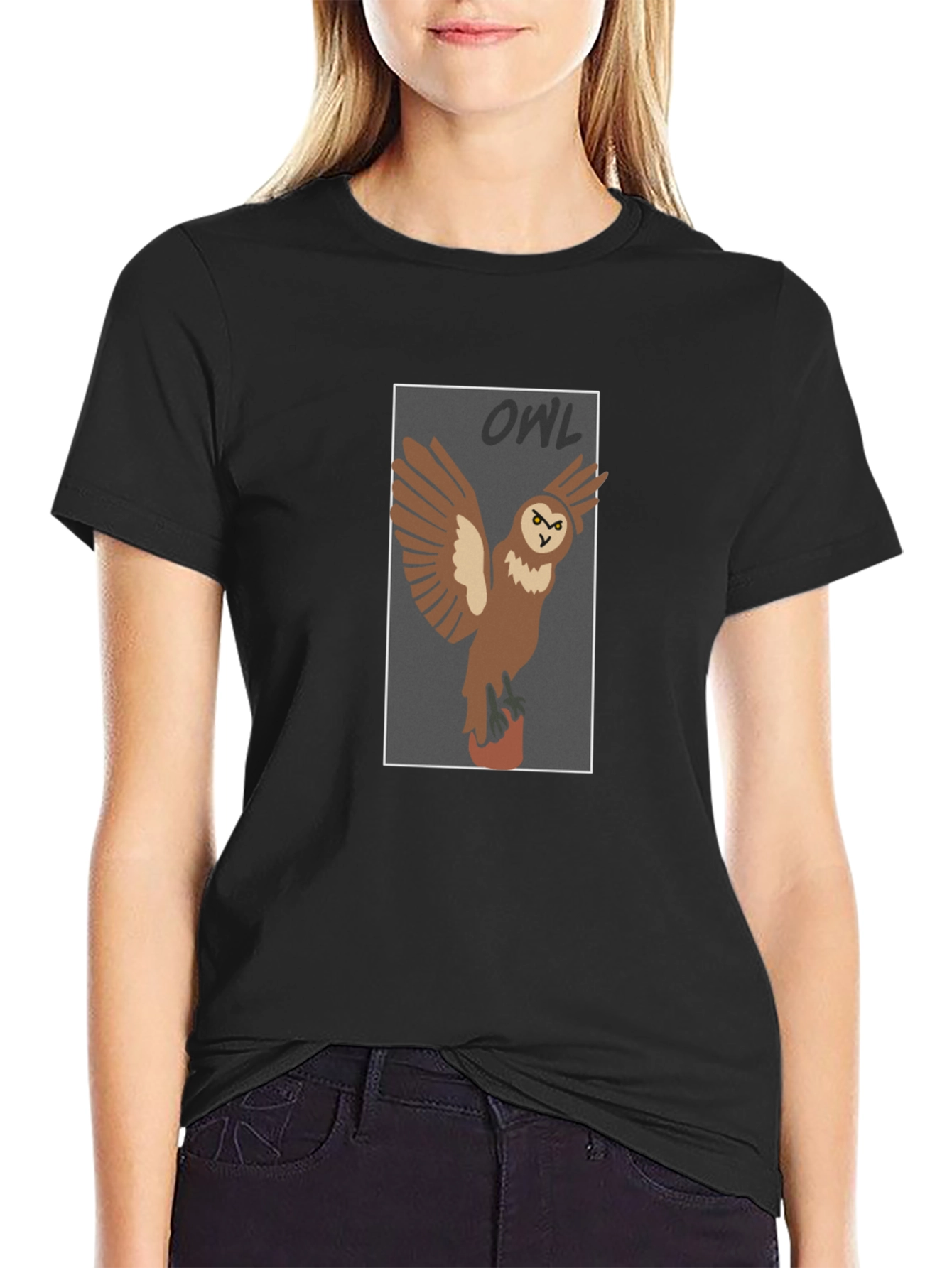 Owl Graphic Print Black T-Shirt