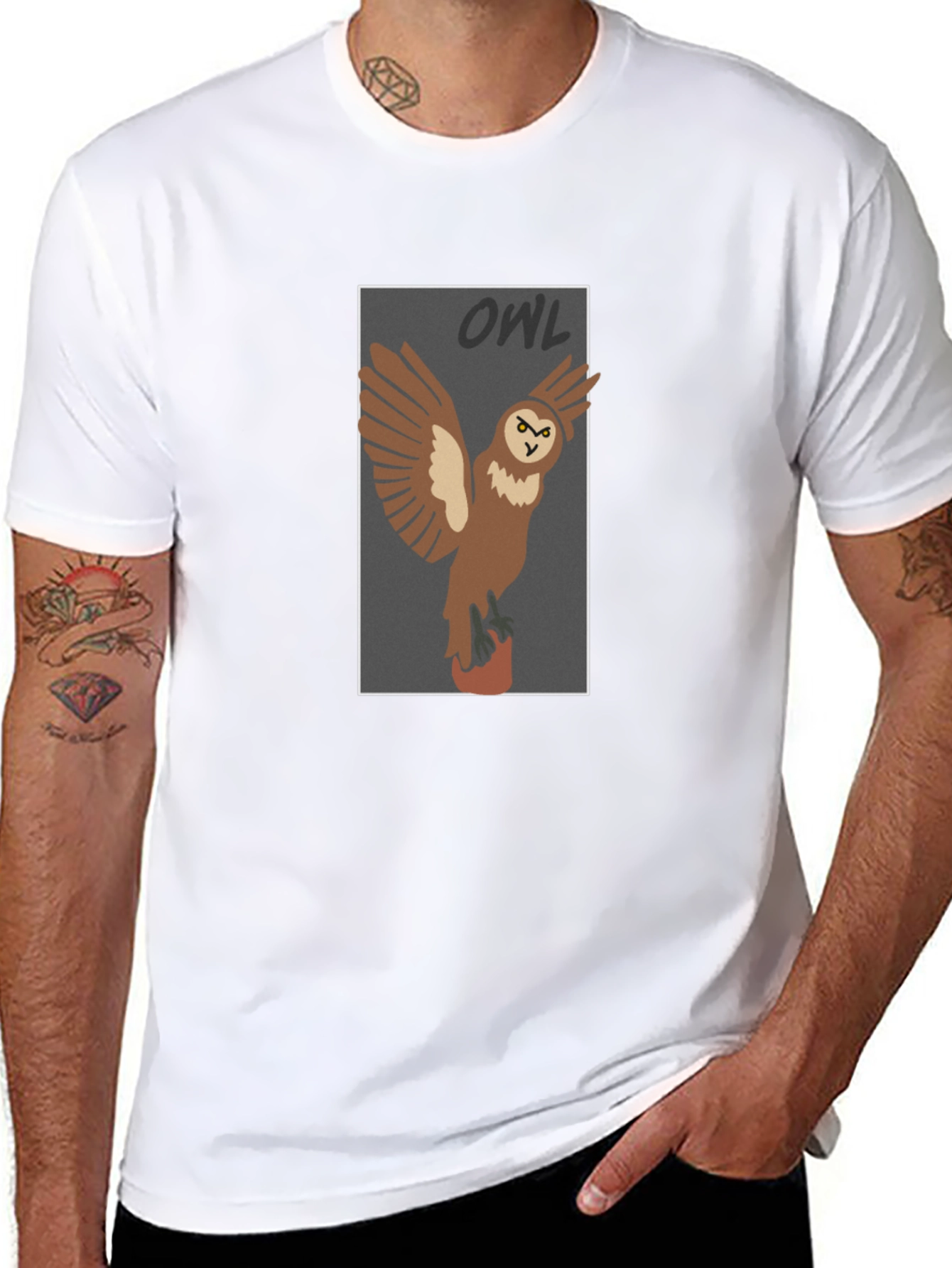 Owl Graphic Print Black T-Shirt