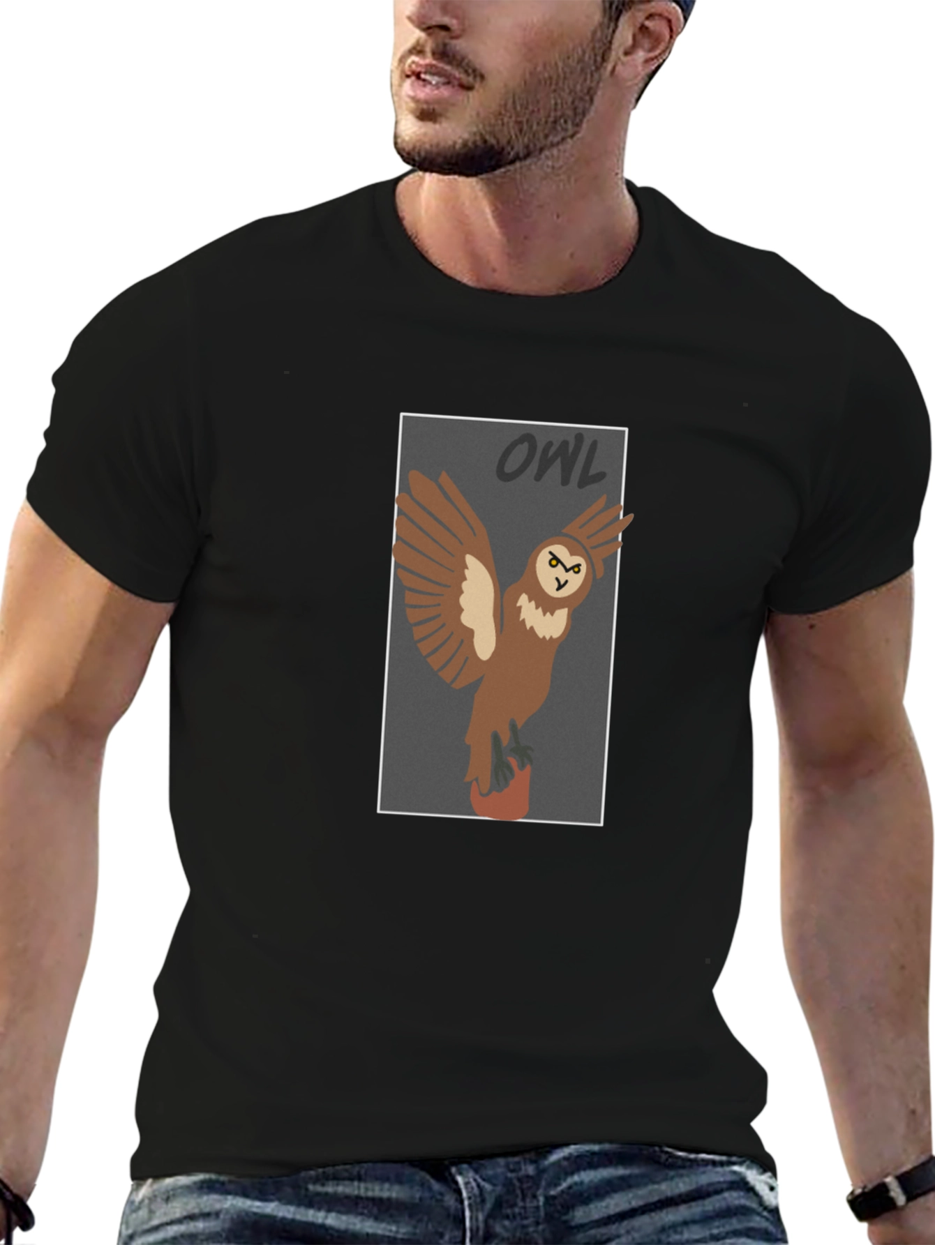 Owl Graphic Print Black T-Shirt