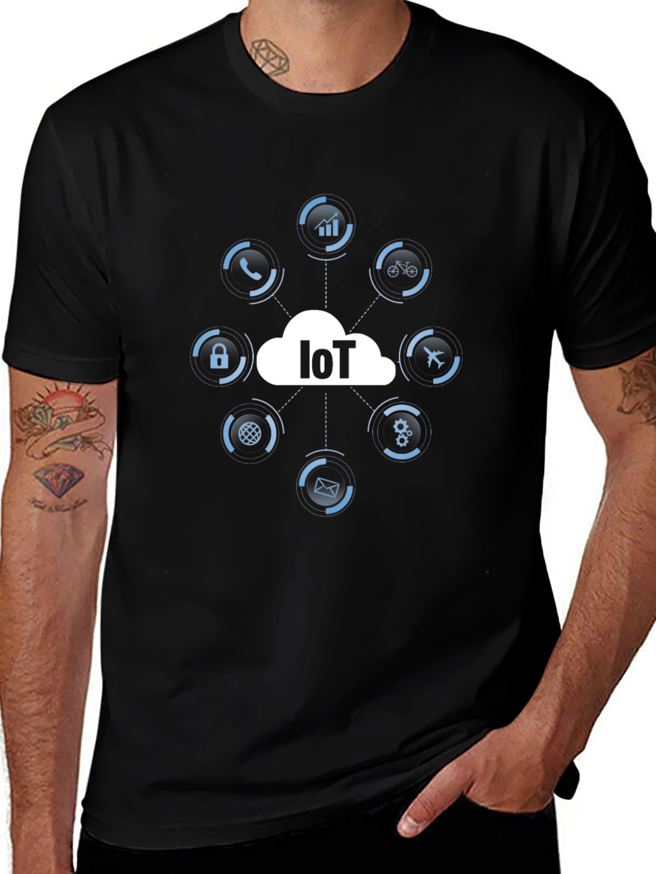 IoT Tech T-Shirt - Black Cotton Graphic Tee