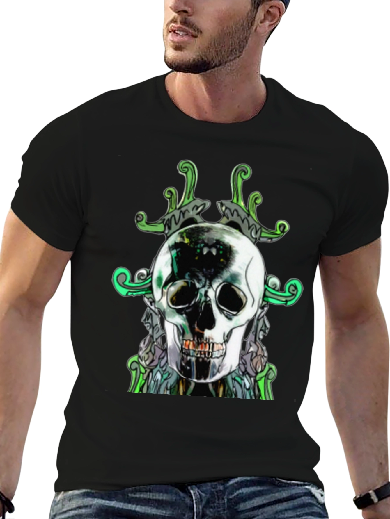 Skull Graphic Print Mens Black T-Shirt