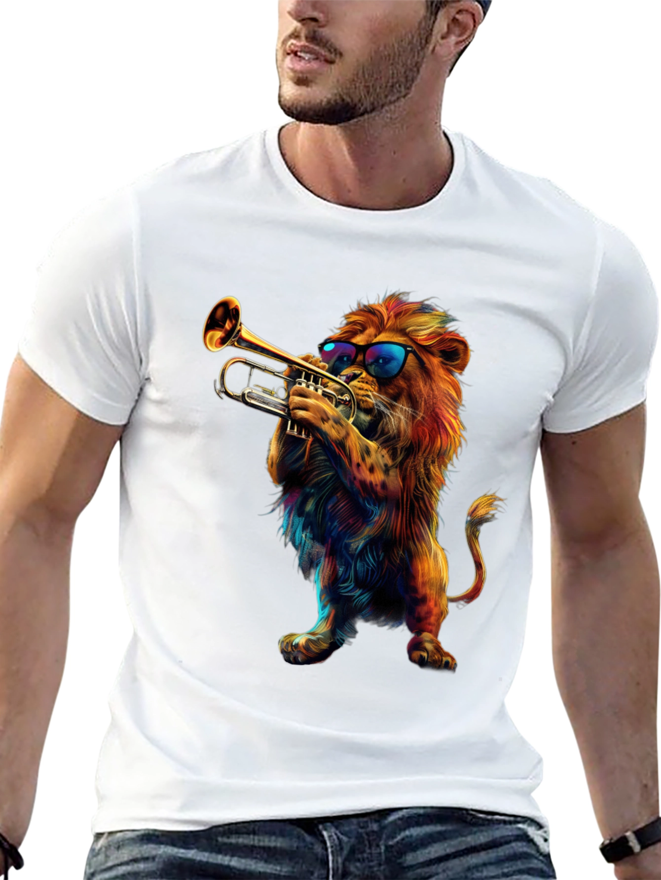 Cool Lion Trumpet Player Graphic T-Shirt