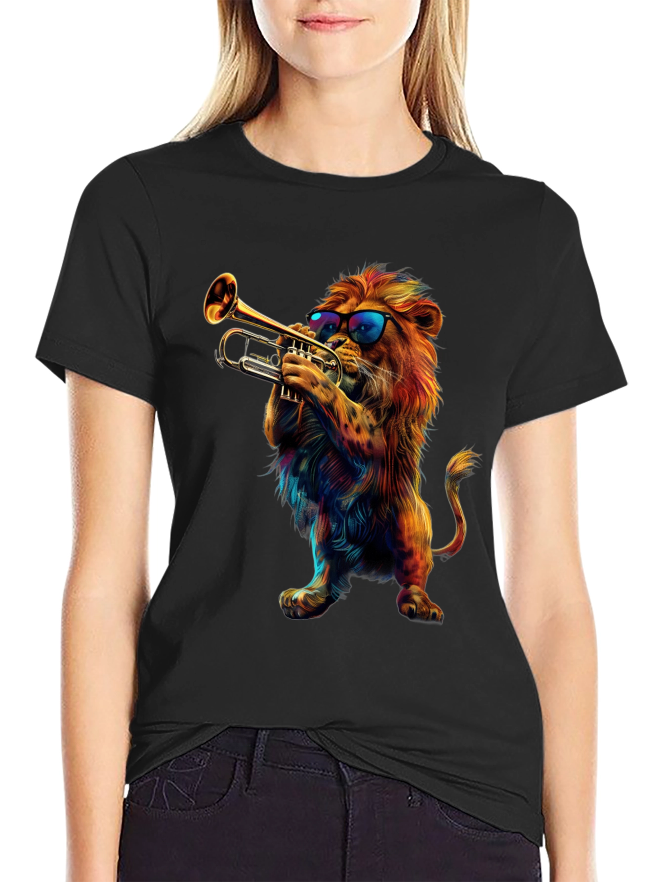 Cool Lion Trumpet Player Graphic T-Shirt