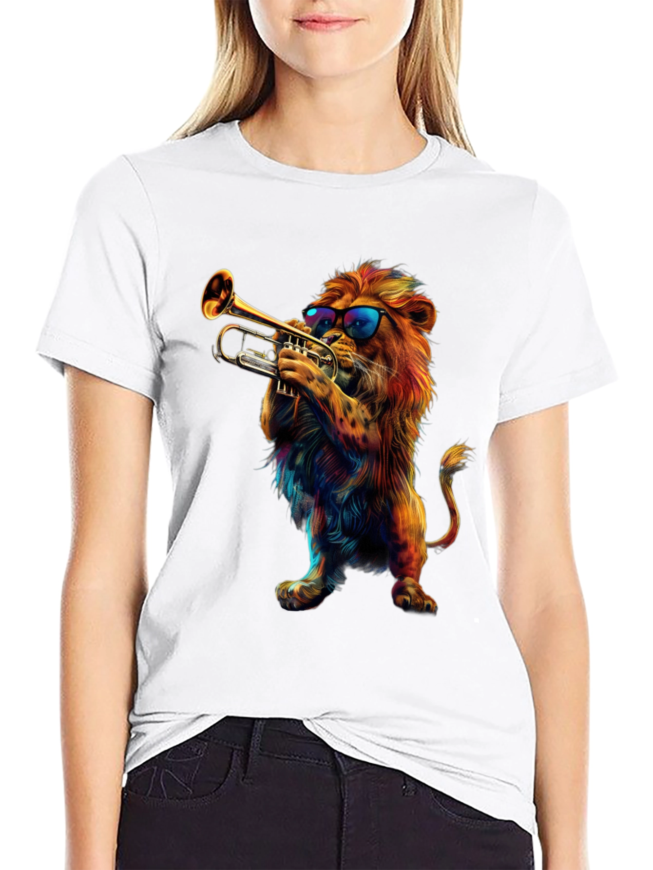 Cool Lion Trumpet Player Graphic T-Shirt