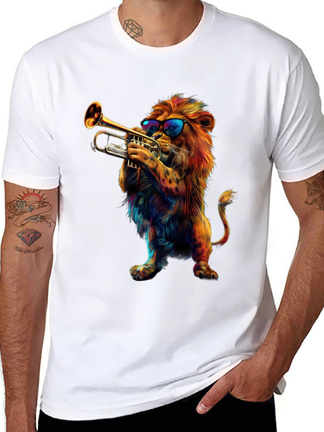 Cool Lion Trumpet Player Graphic T-Shirt